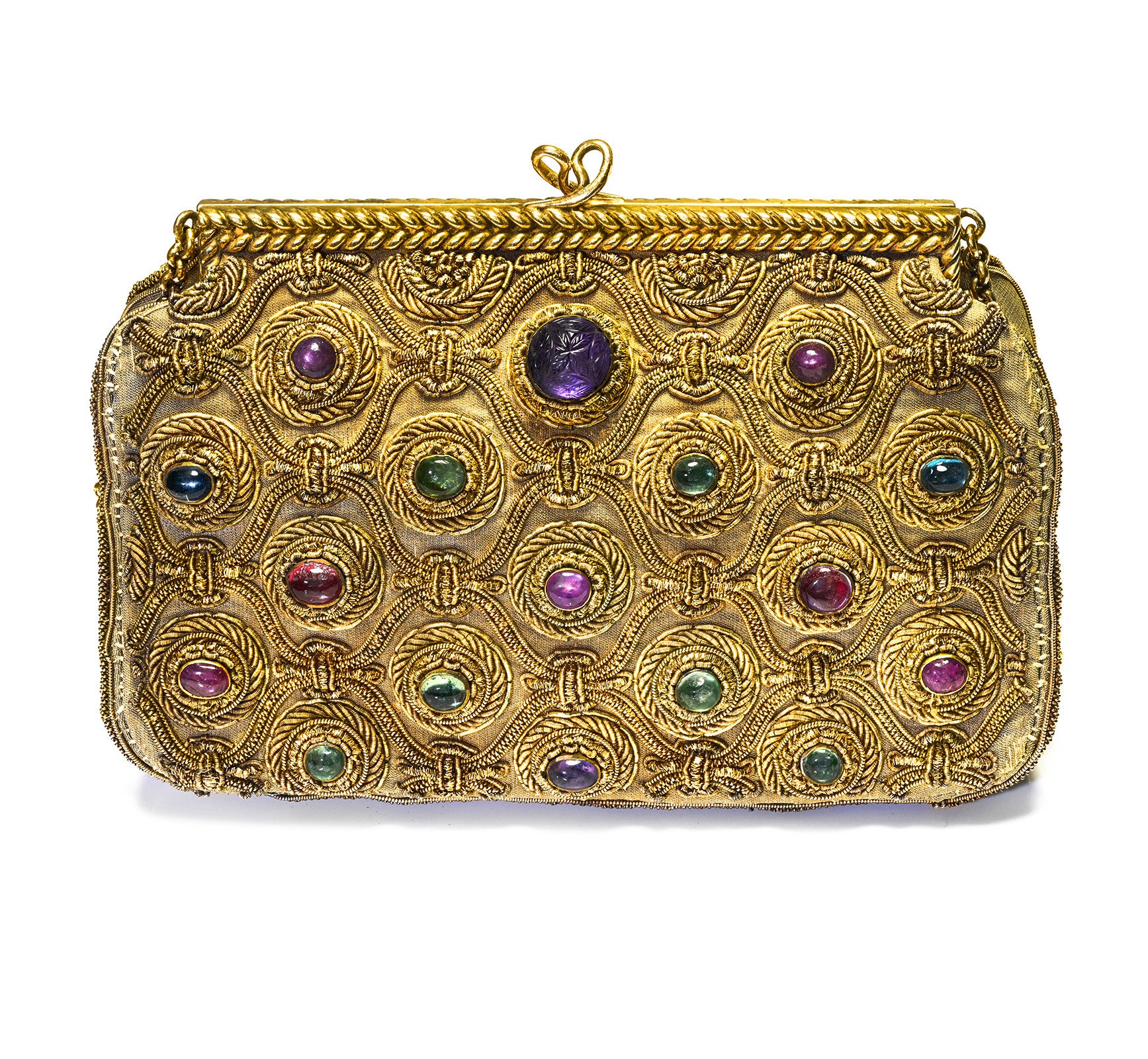 Van Cleef & Arpels Silk Handbag Embroidered with Gold Thread and Gemst