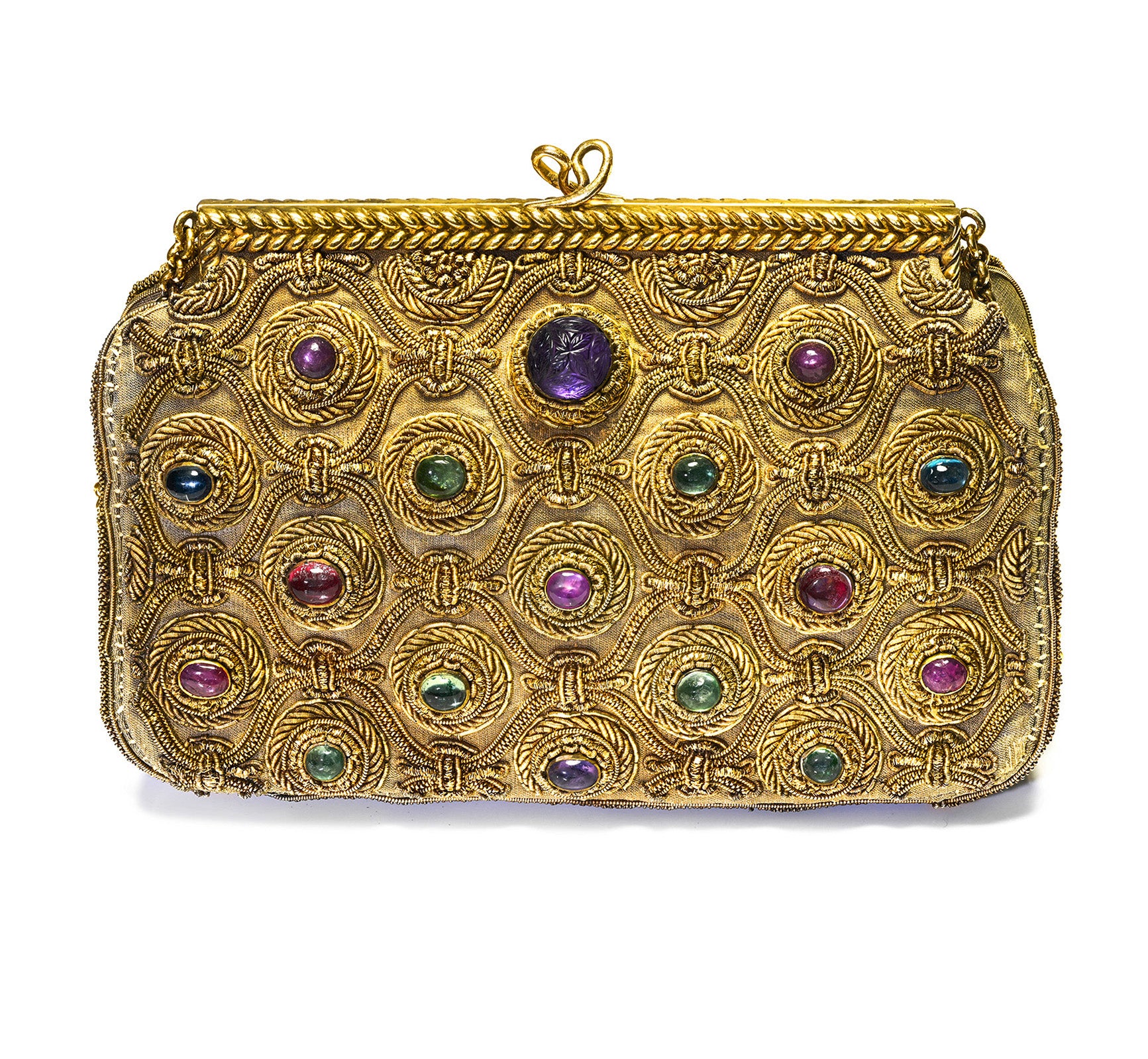 Van Cleef Arpels Silk Handbag Embroidered Gold Thread Gemstones