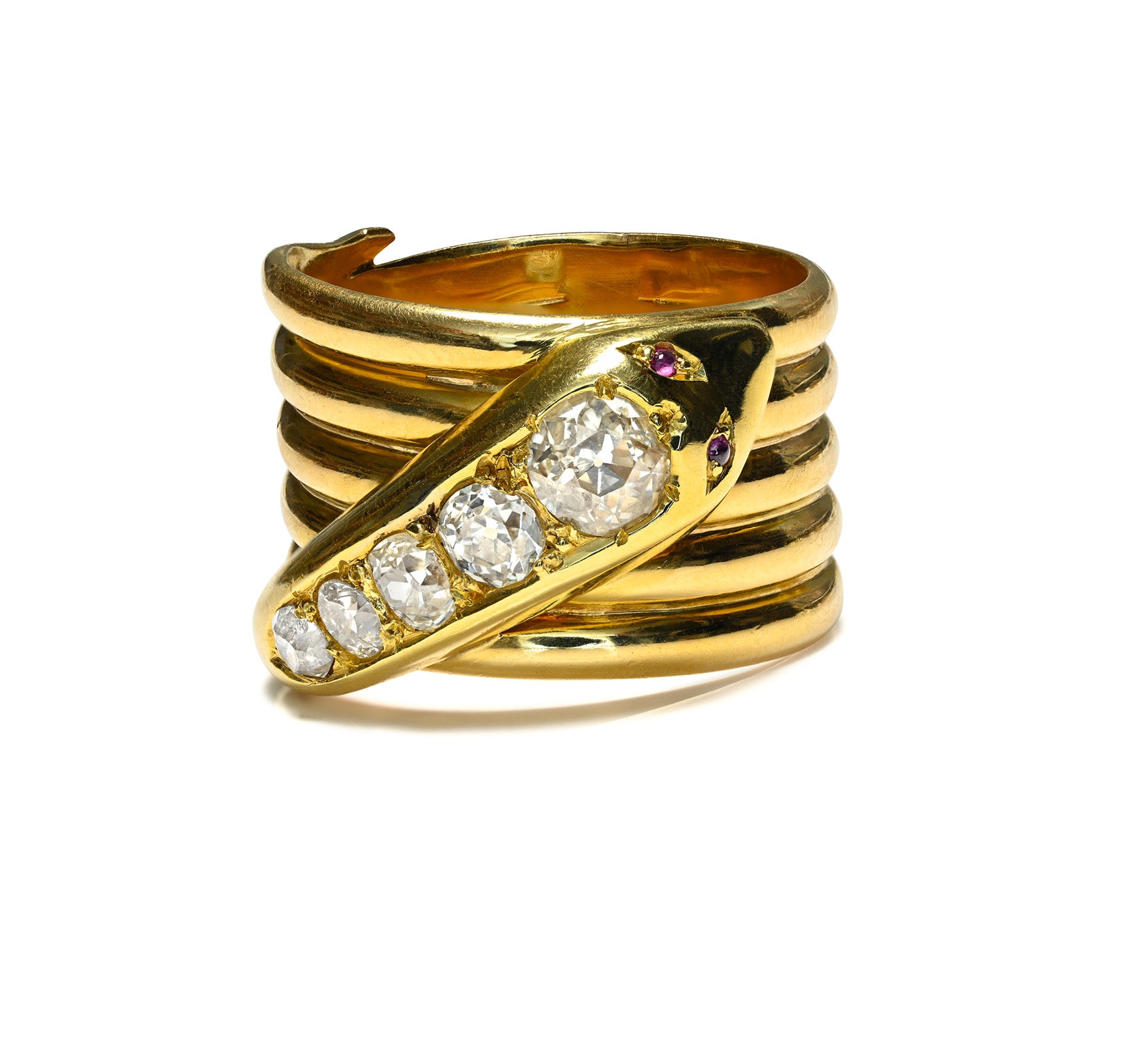 Victorian Diamond Snake Ring 18K Gold Men’s Wide Band