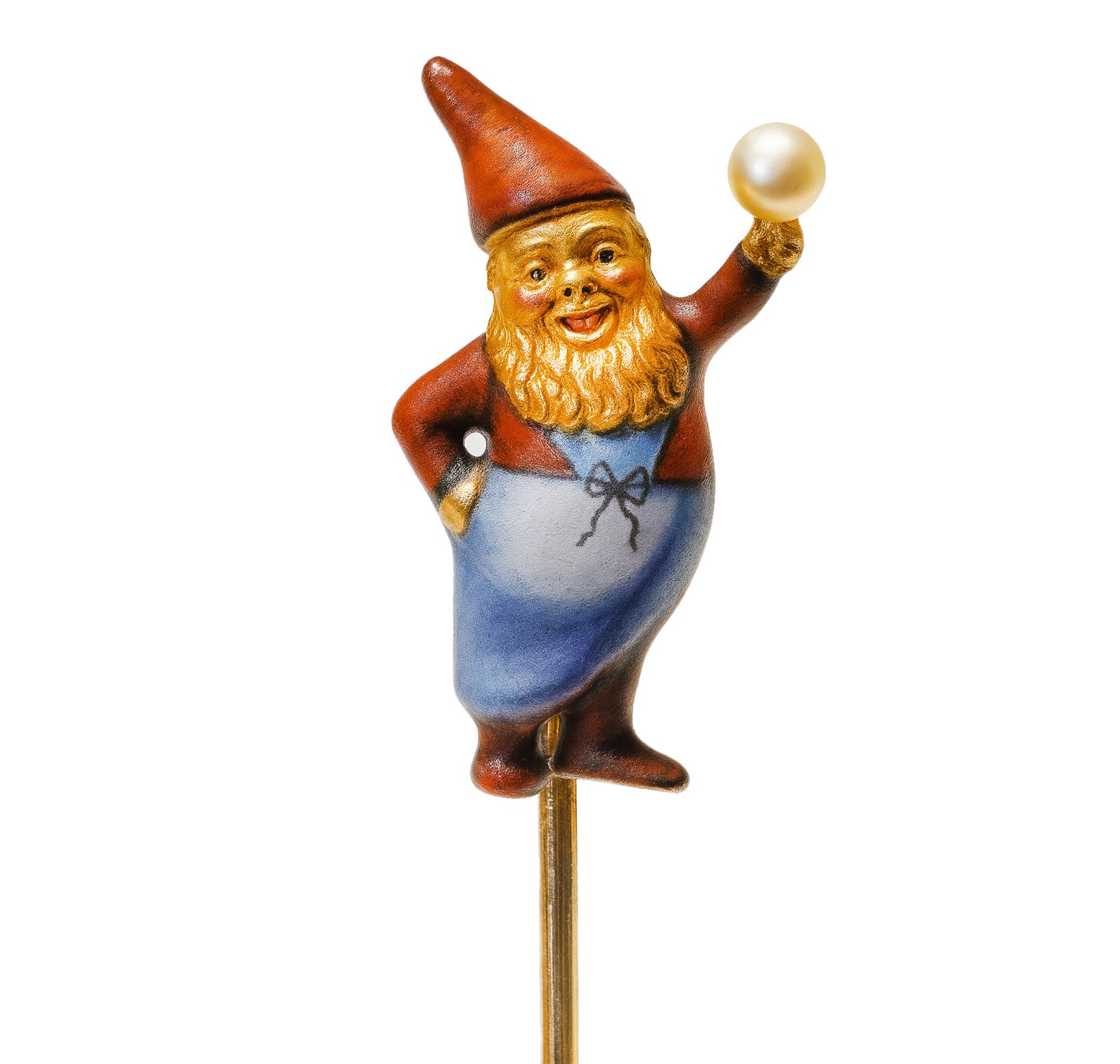 Victorian Gold Enamel and Pearl Gnome Stick Pin