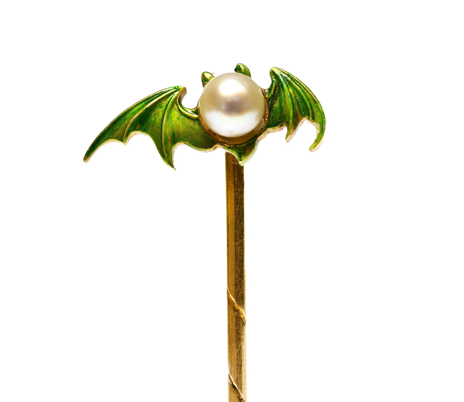 Victorian 14K Gold Pearl Bat Stick Pin