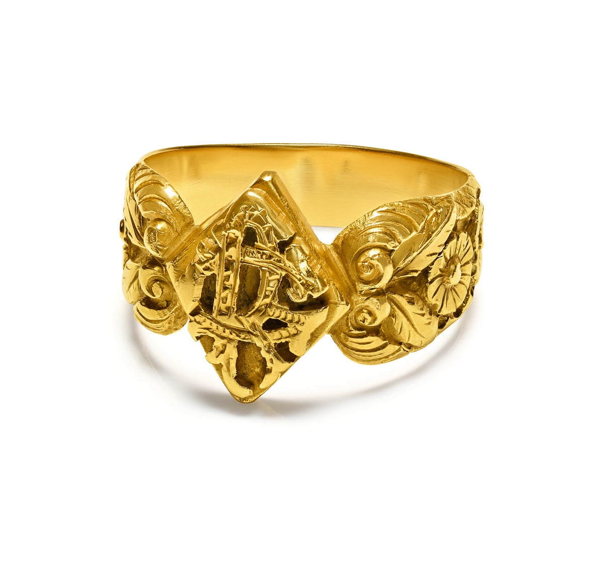 Victorian 18K Gold Carved Floral Monogram Ring