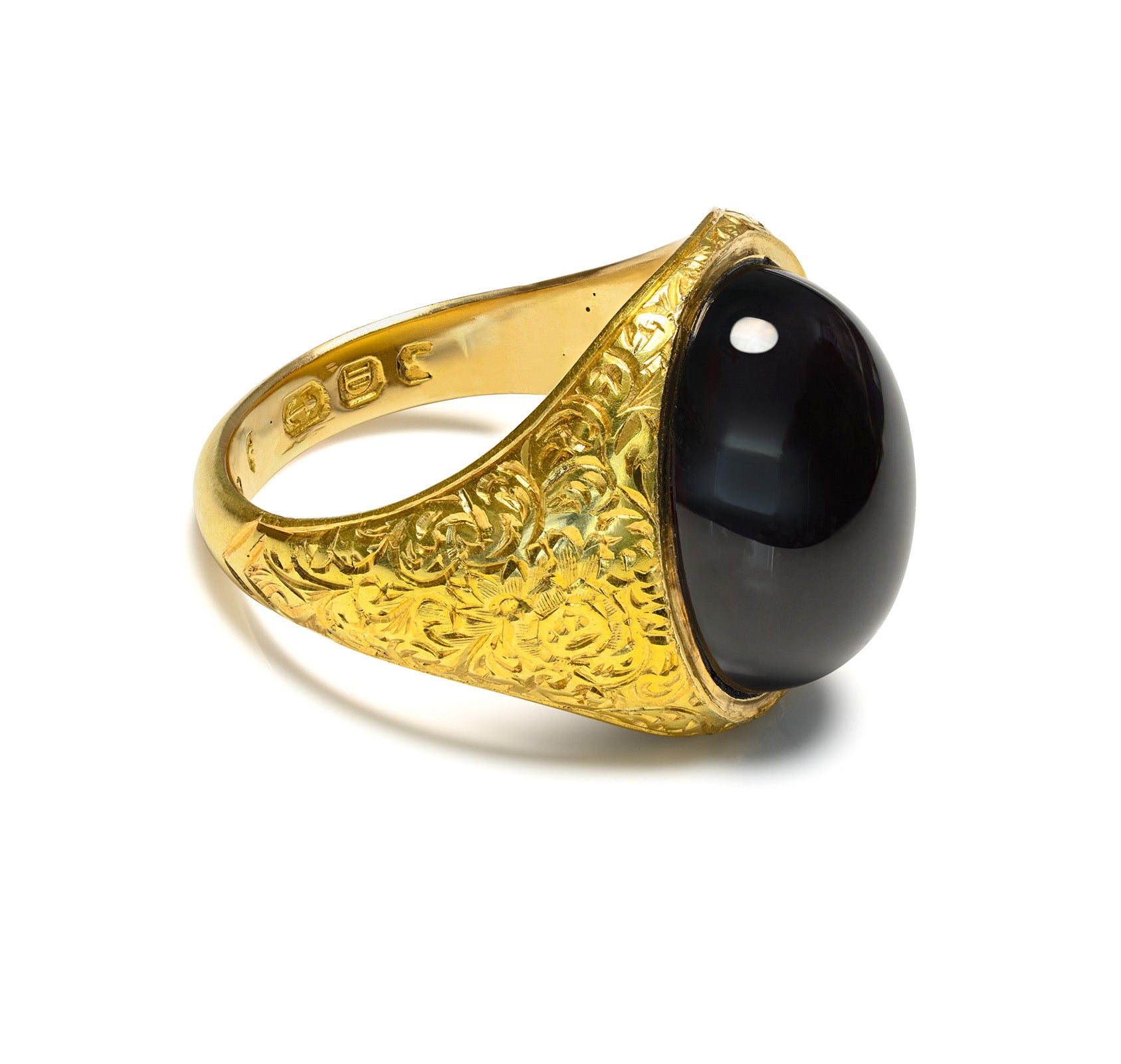 Men's Ring Victorian 18K Gold Cabochon Garnet 