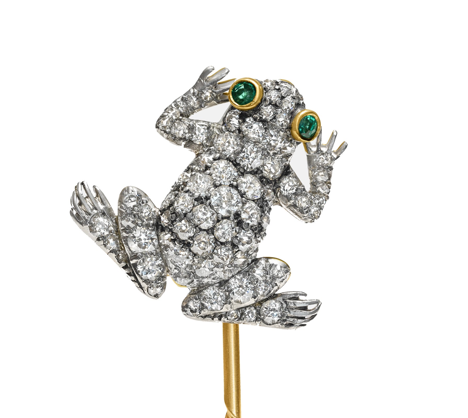 Diamond Emerald Frog Stick Pin Platinum Gold Antique 