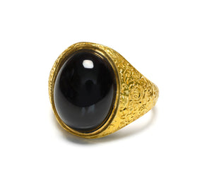 Victorian English Carved 18K Gold Cabochon Garnet Men’s Ring