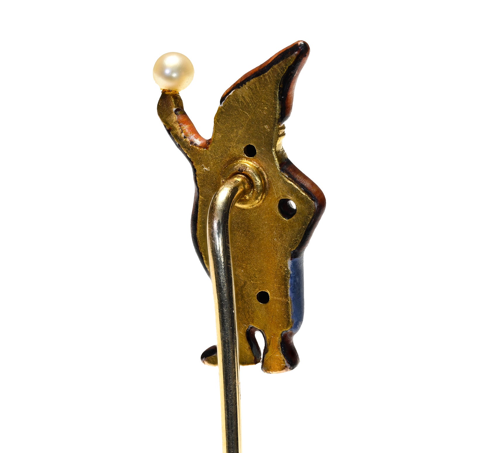 Antique Victorian Gold Enamel and Pearl Gnome Stick Pin