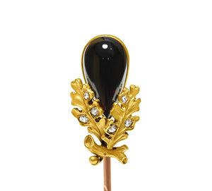 Victorian Gold Garnet Diamond Acorn and Oak Leaves Stick Pin