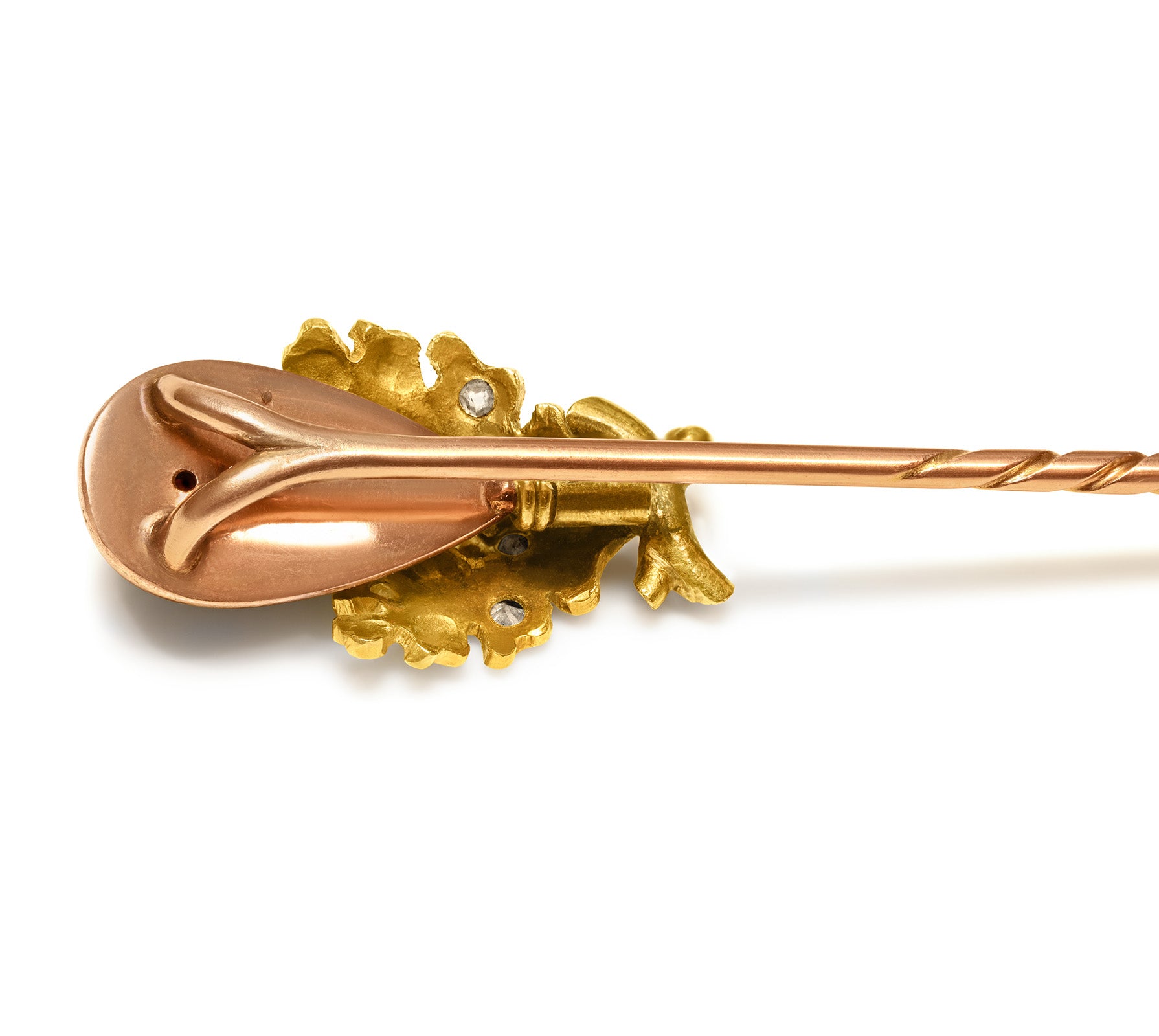 Antique Gold Garnet Diamond Acorn and Oak Leaves Stick Pin
