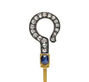 Victorian Rose-Cut Diamond and Sapphire Question Mark Stick Pin