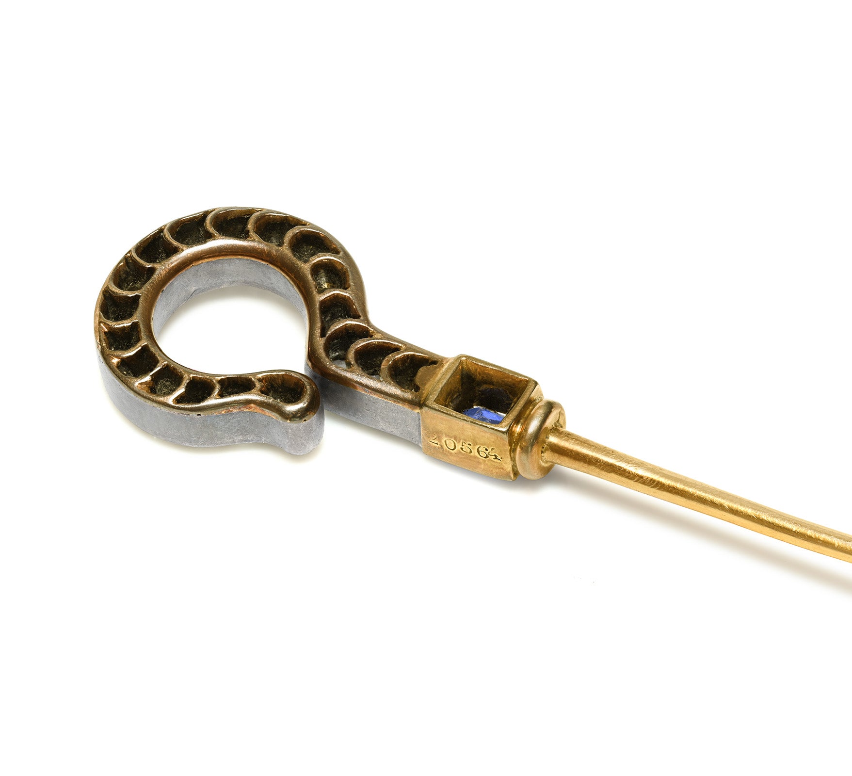 Antique Victorian Rose-Cut Diamond and Sapphire Question Mark Stick Pin