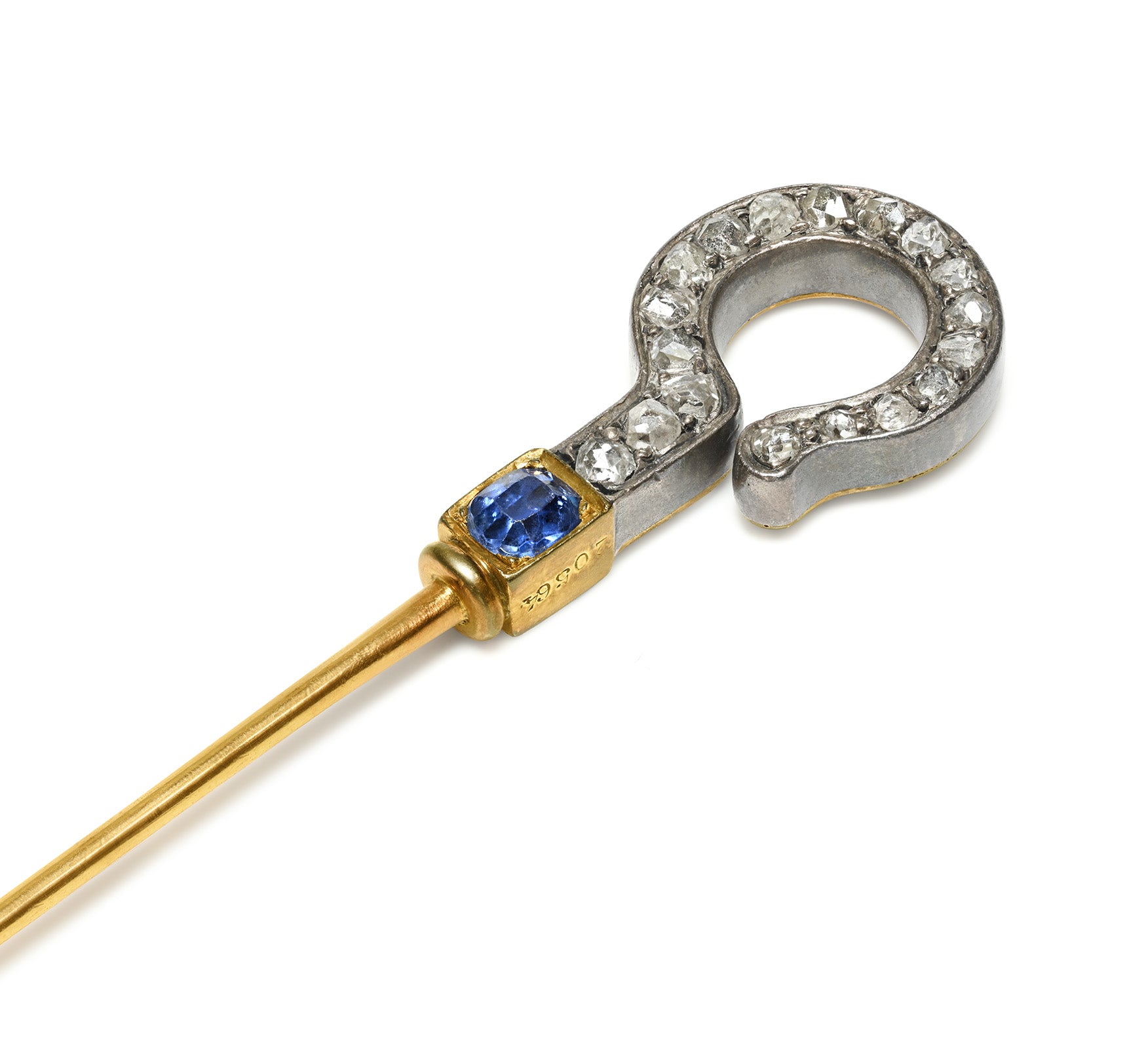 Victorian Rose-Cut Diamond Sapphire Question Mark Stick Pin