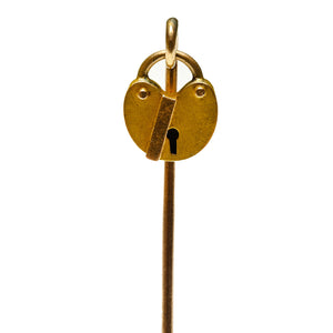 Antique Victorian Gold Padlock Stick Pin with Padlock Motif