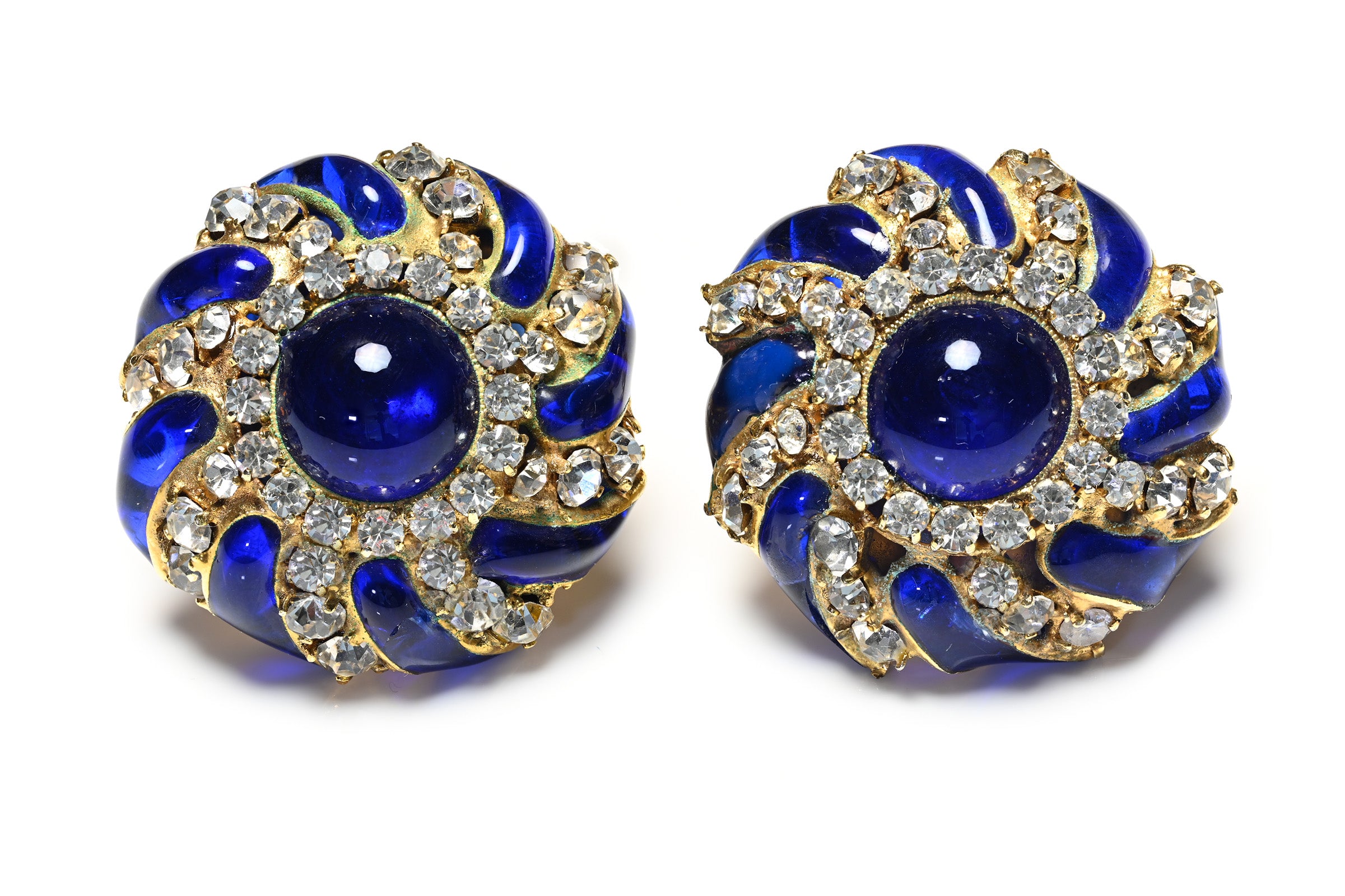 Vintage 1990's Chanel Paris Maison Gripoix Blue Glass Crystal Earrings