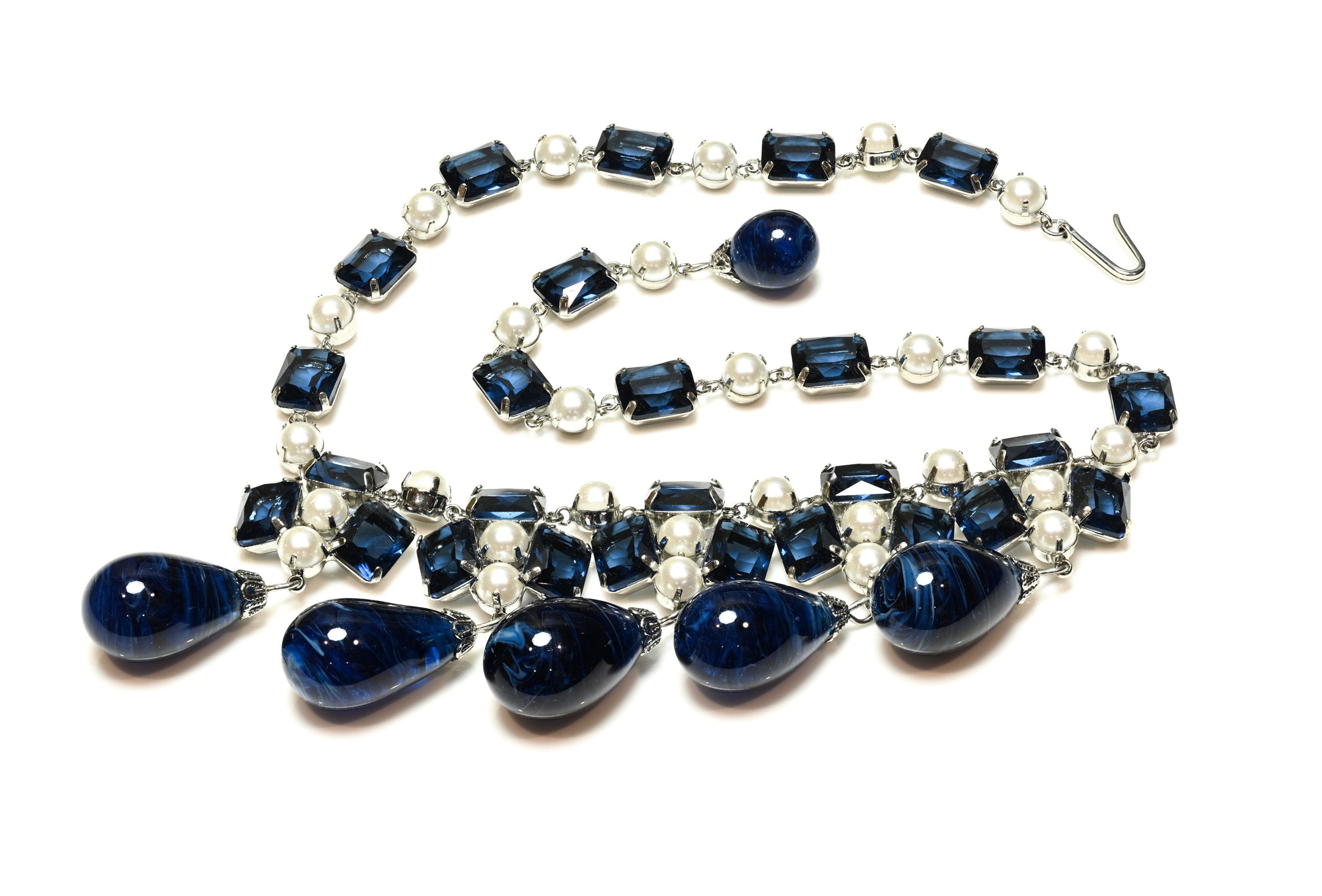 Vintage 1963 Henkel & Grosse Germany Blue Glass Crystal Pearl Necklace