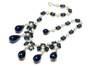 Vintage 1963 Henkel & Grosse Germany Blue Glass Crystal Pearl Necklace