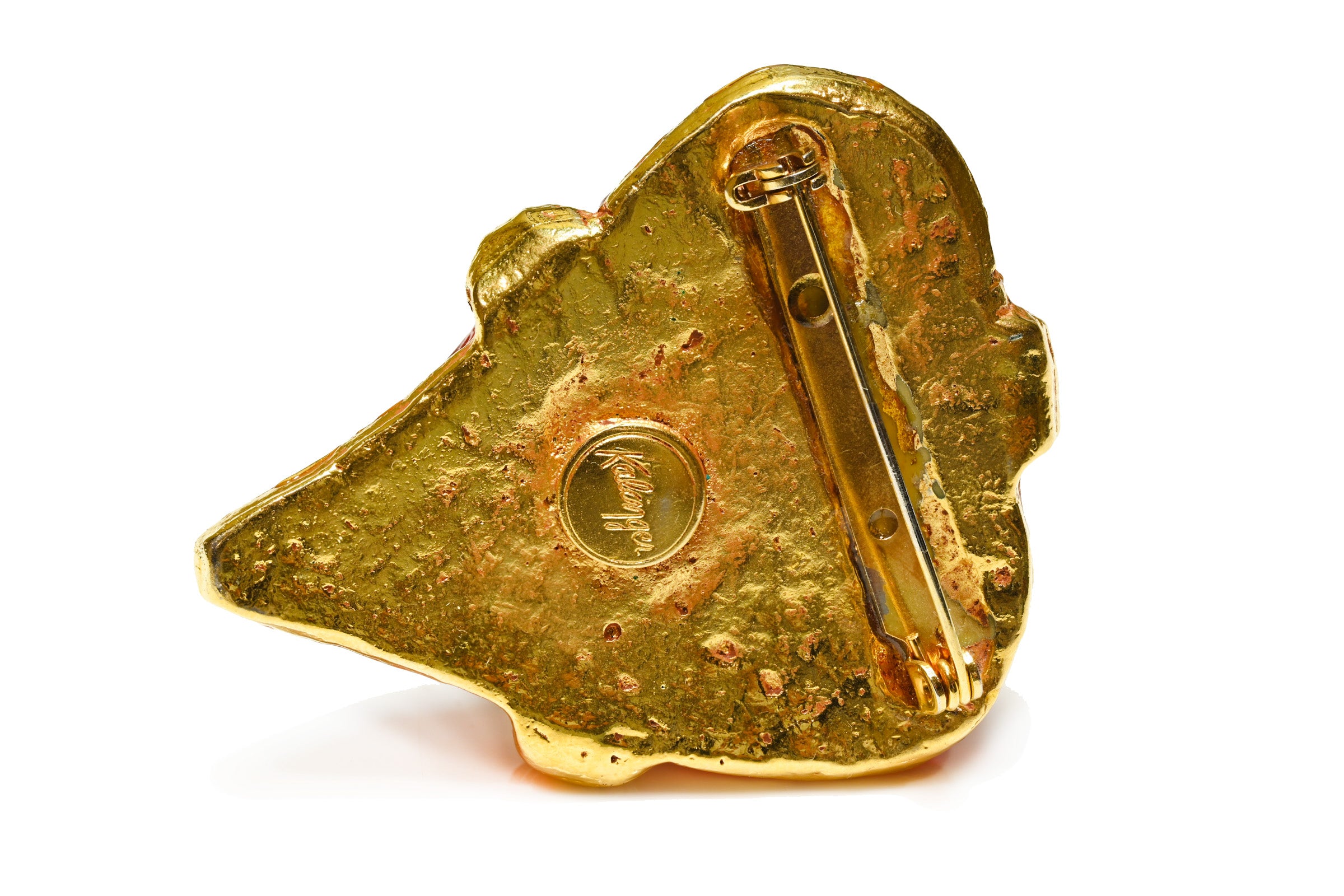 Vintage 1980's Kalinger Paris Red Orange Heart Brooch