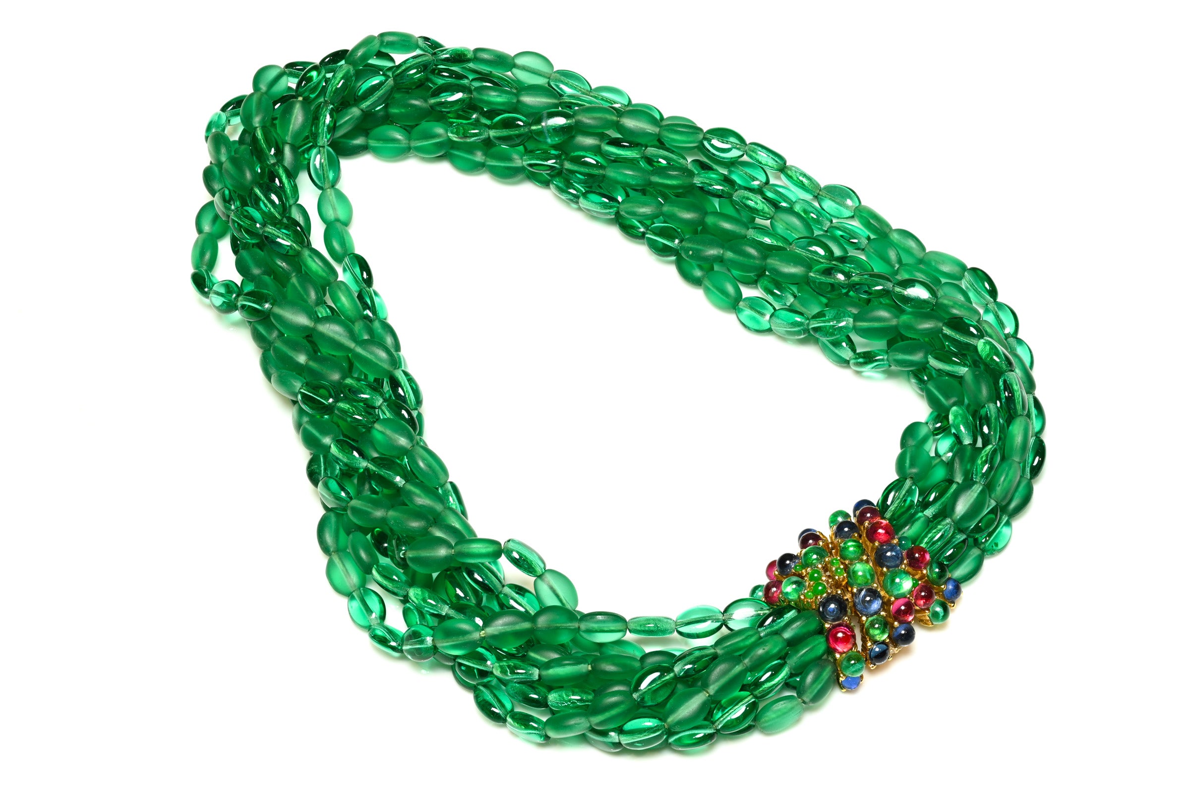 Vintage Ciner Mughal Green Glass Beads Collar Necklace