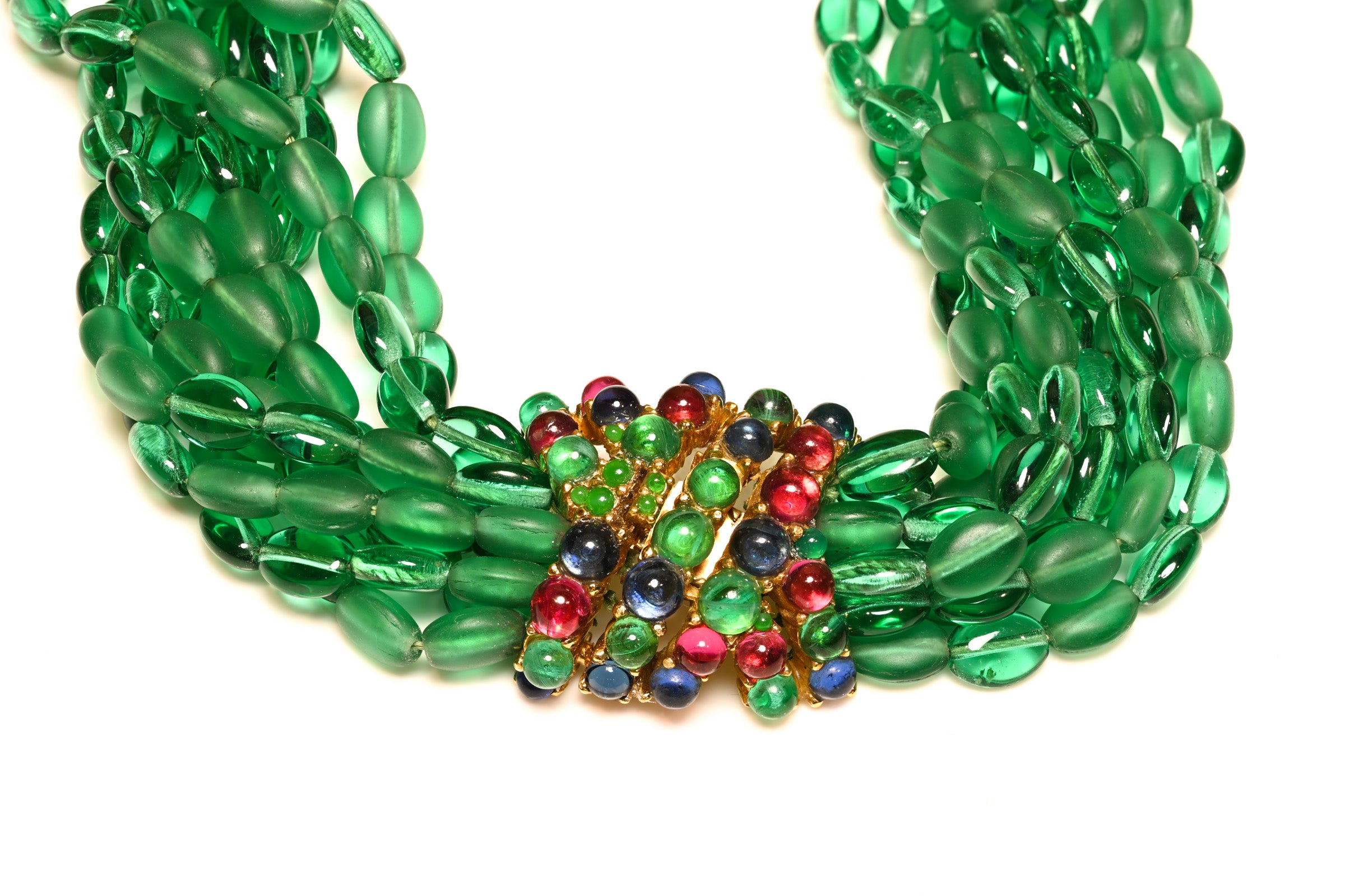 Vintage Ciner Mughal Style Green Glass Beads Collar Necklace