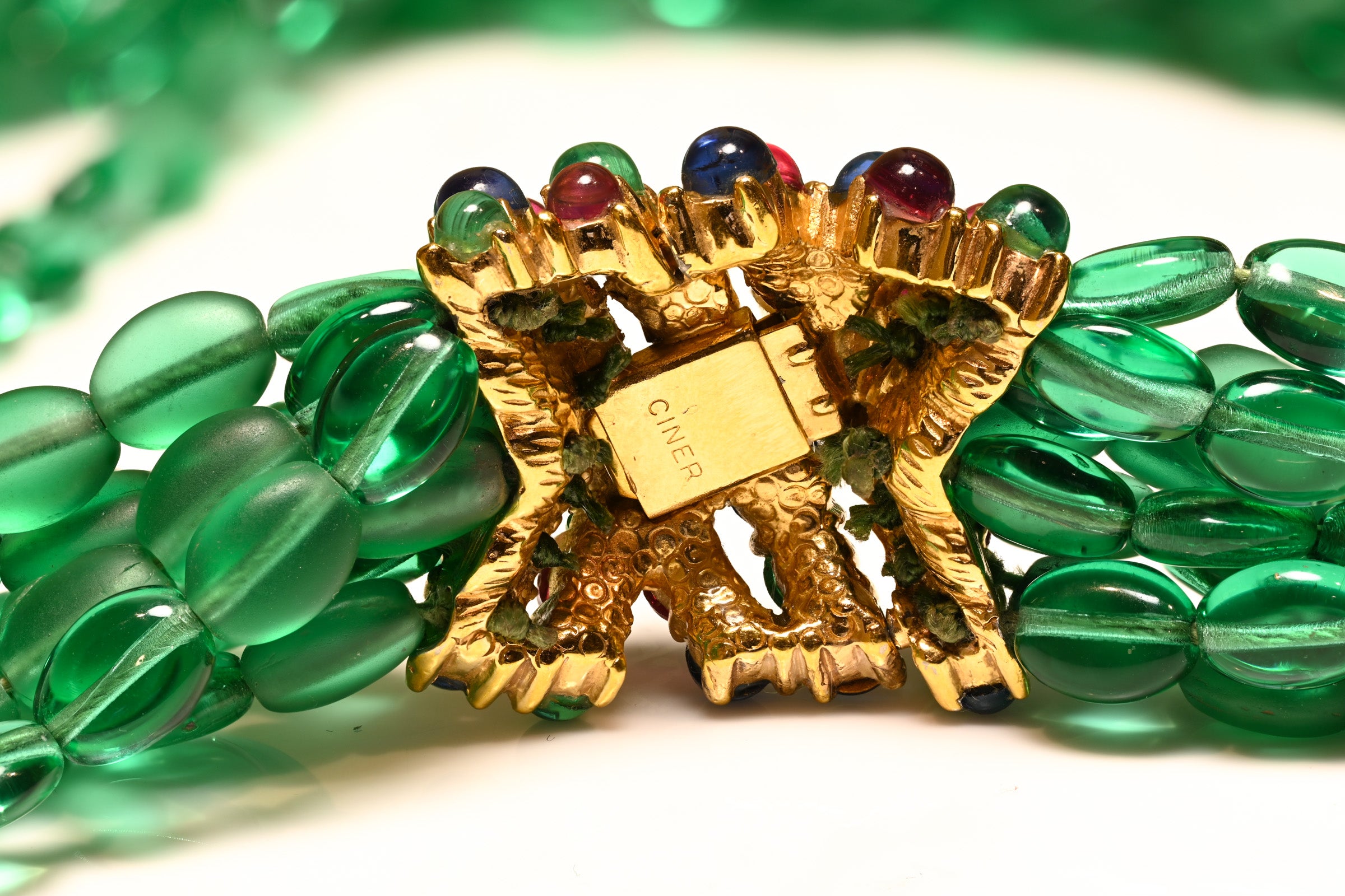 Vintage Ciner Mughal Style Green Glass Beads Collar Necklace 2