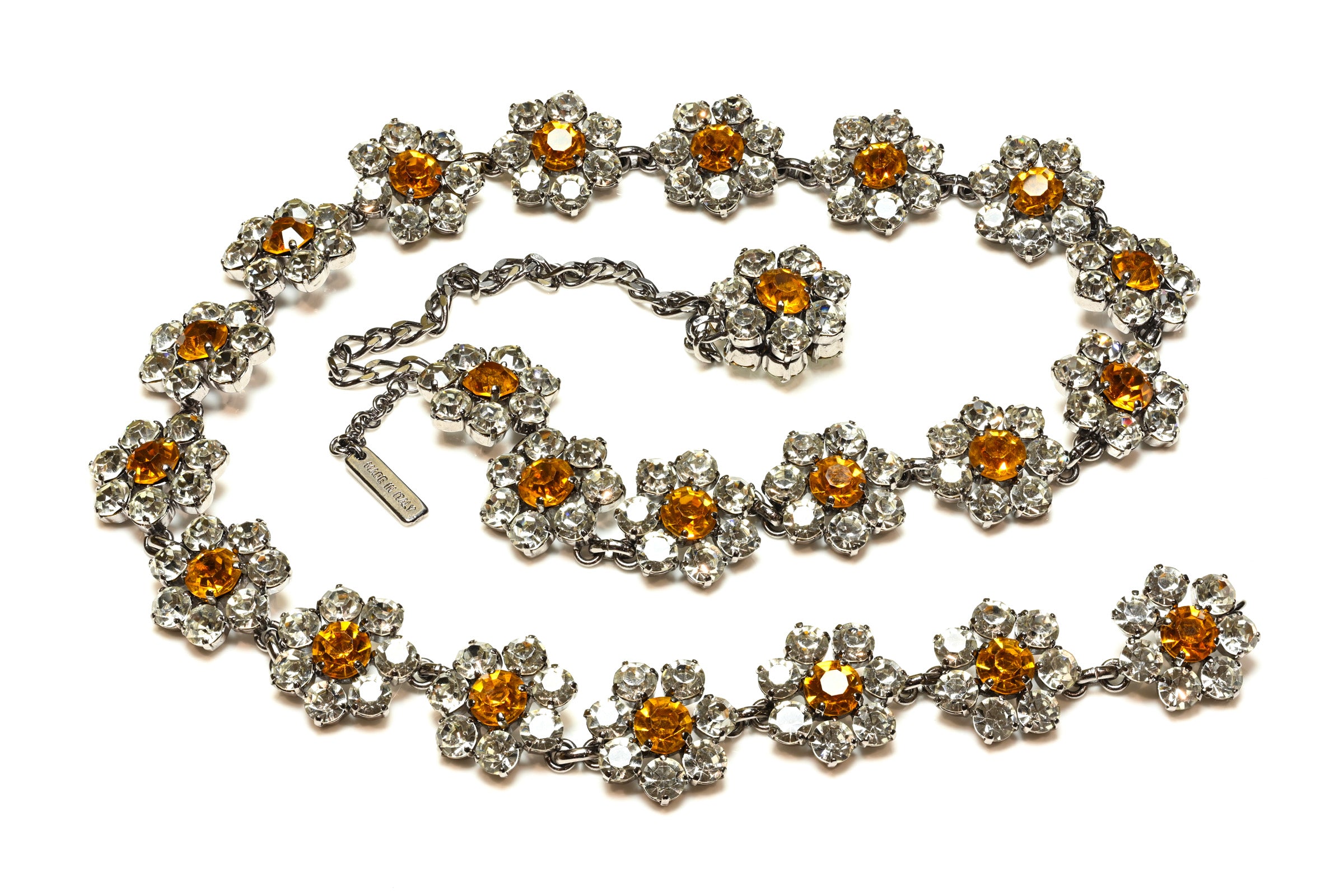 Dolce & Gabbana Yellow Crystal Flower Chain Belt