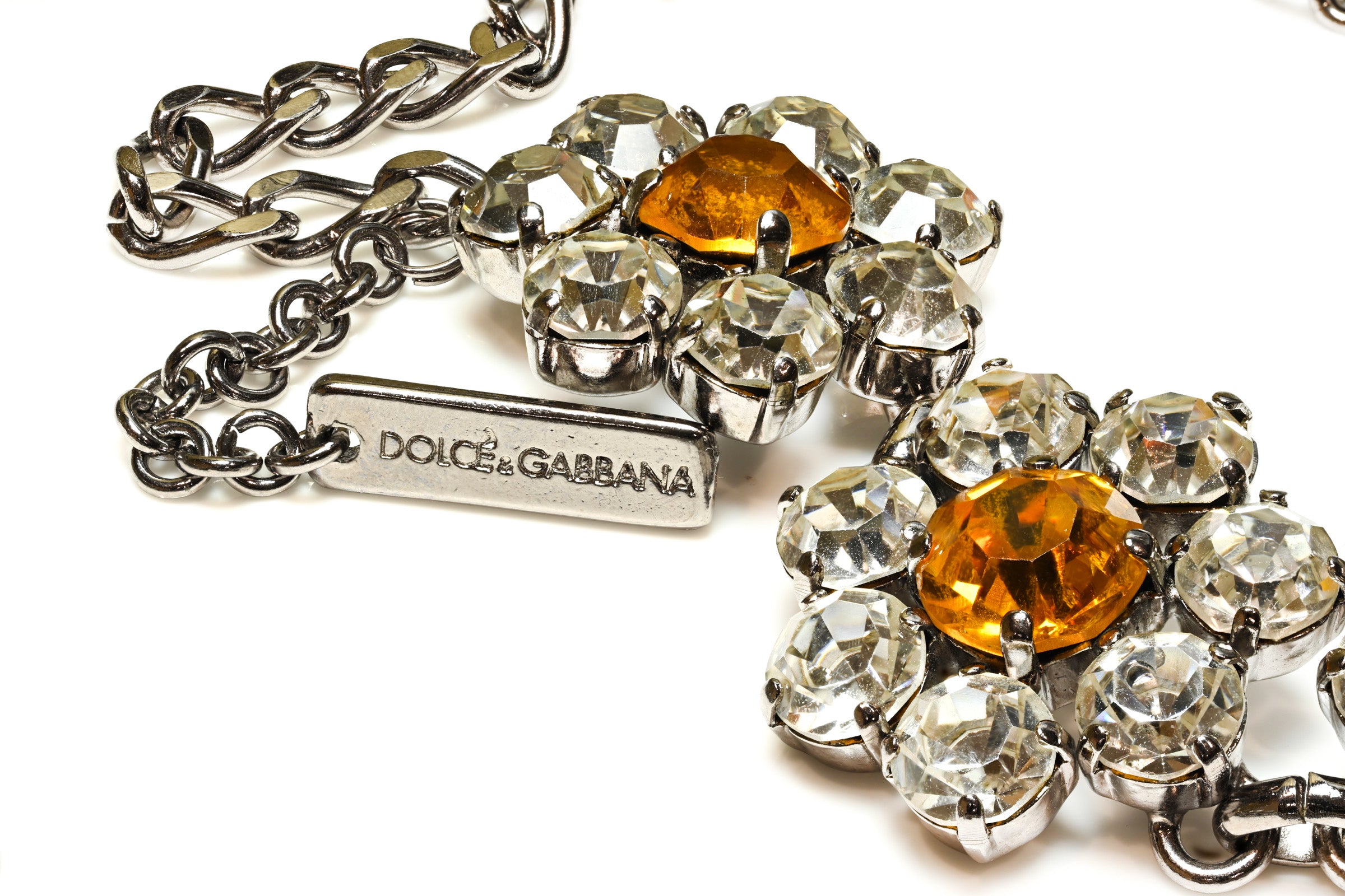 Vintage Dolce & Gabbana Yellow Crystal Flower Chain Belt