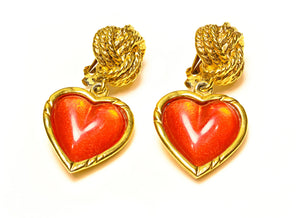 Vintage Emanuel Ungaro Paris Red Glass Heart Earrings