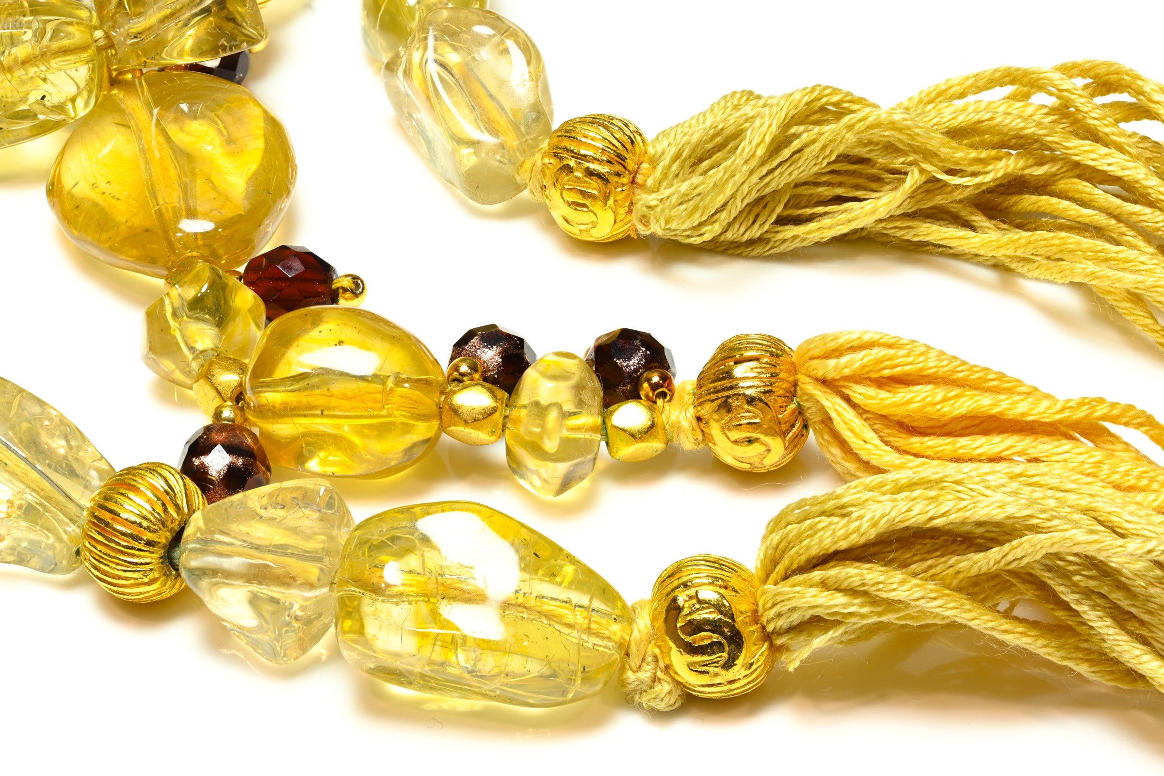 Vintage Spring Chanel Paris Yellow Resin Beads Lariat Necklaces