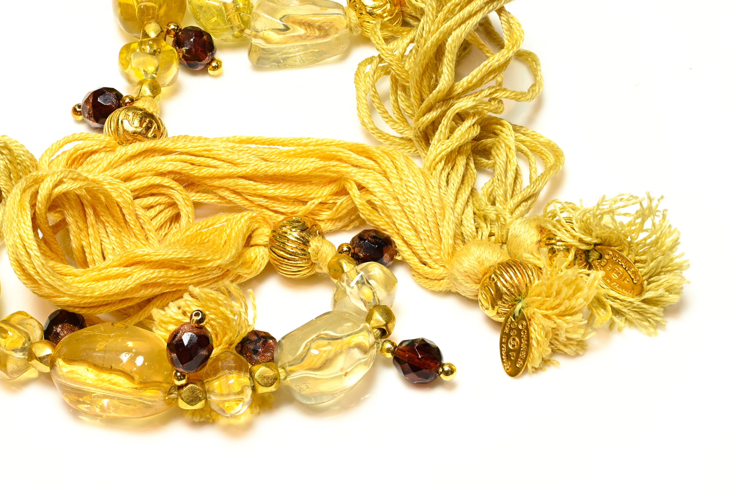 Vintage Spring 1999 Chanel Paris Yellow Resin Beads Lariat Necklaces