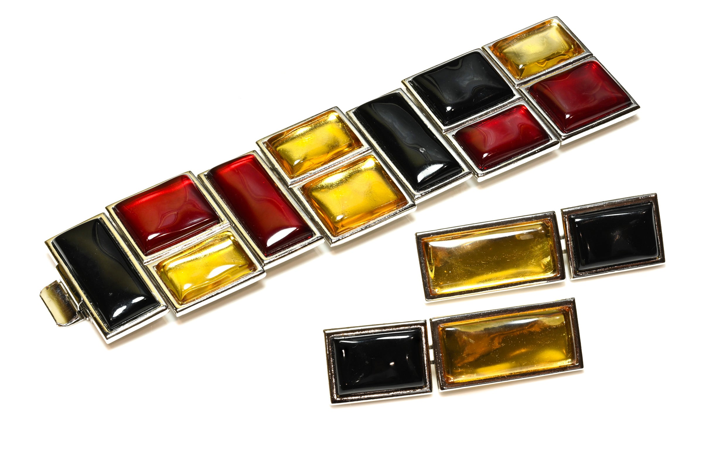 Yves Saint Laurent Red Yellow Black Mondrian Earrings Bracelet