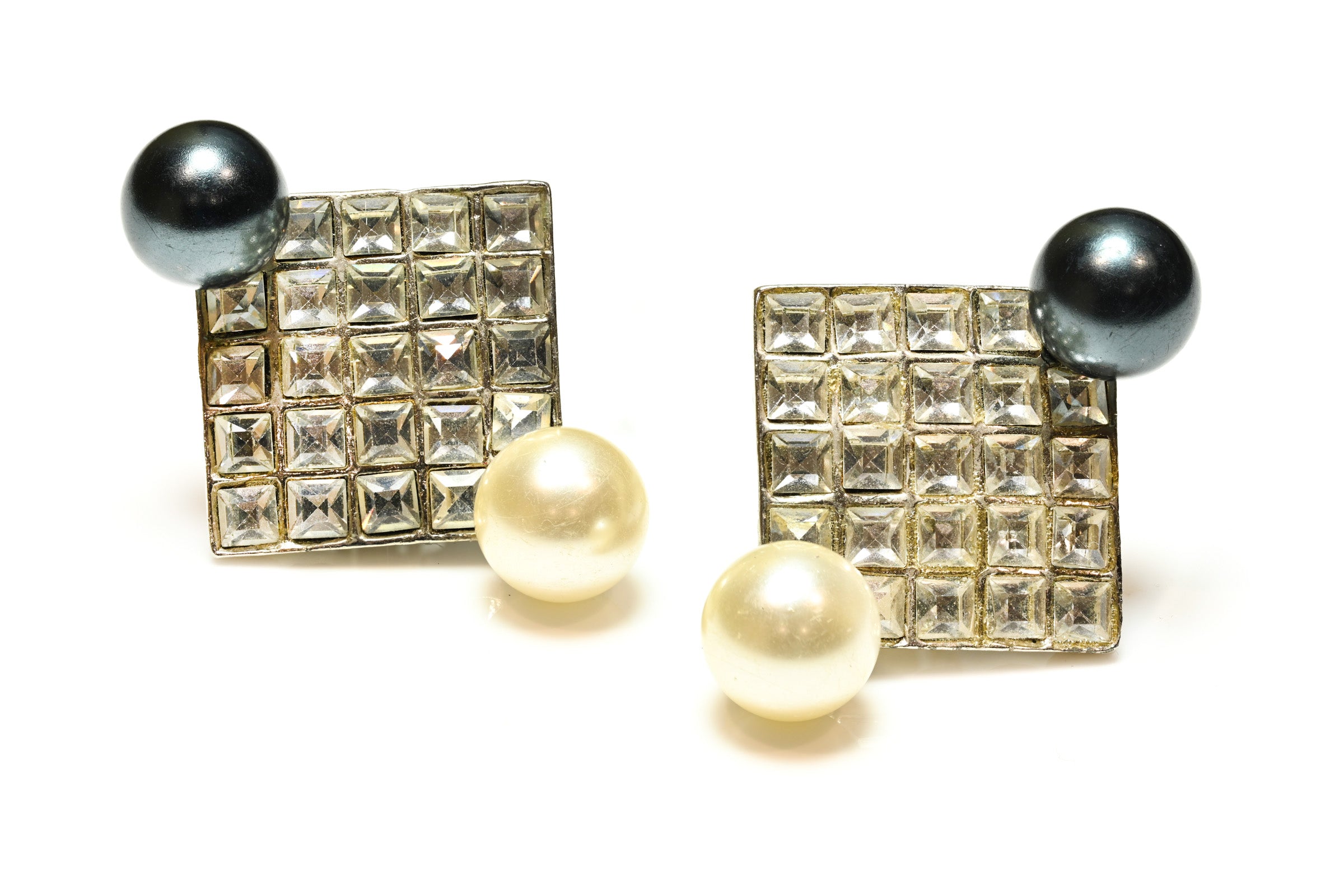 Yves Saint Laurent YSL Yin and Yang Pearl Crystal Earrings