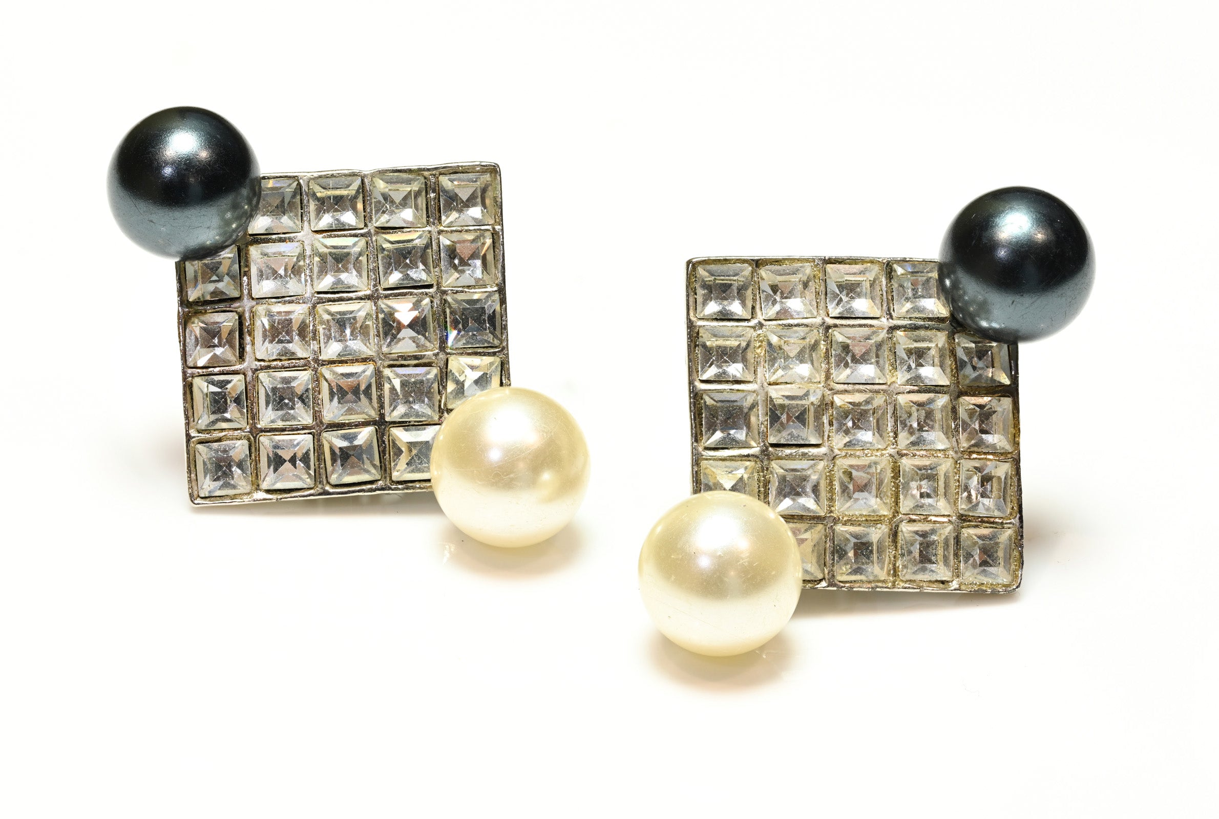 Vintage Yves Saint Laurent YSL Yin and Yang Pearl Crystal Earrings