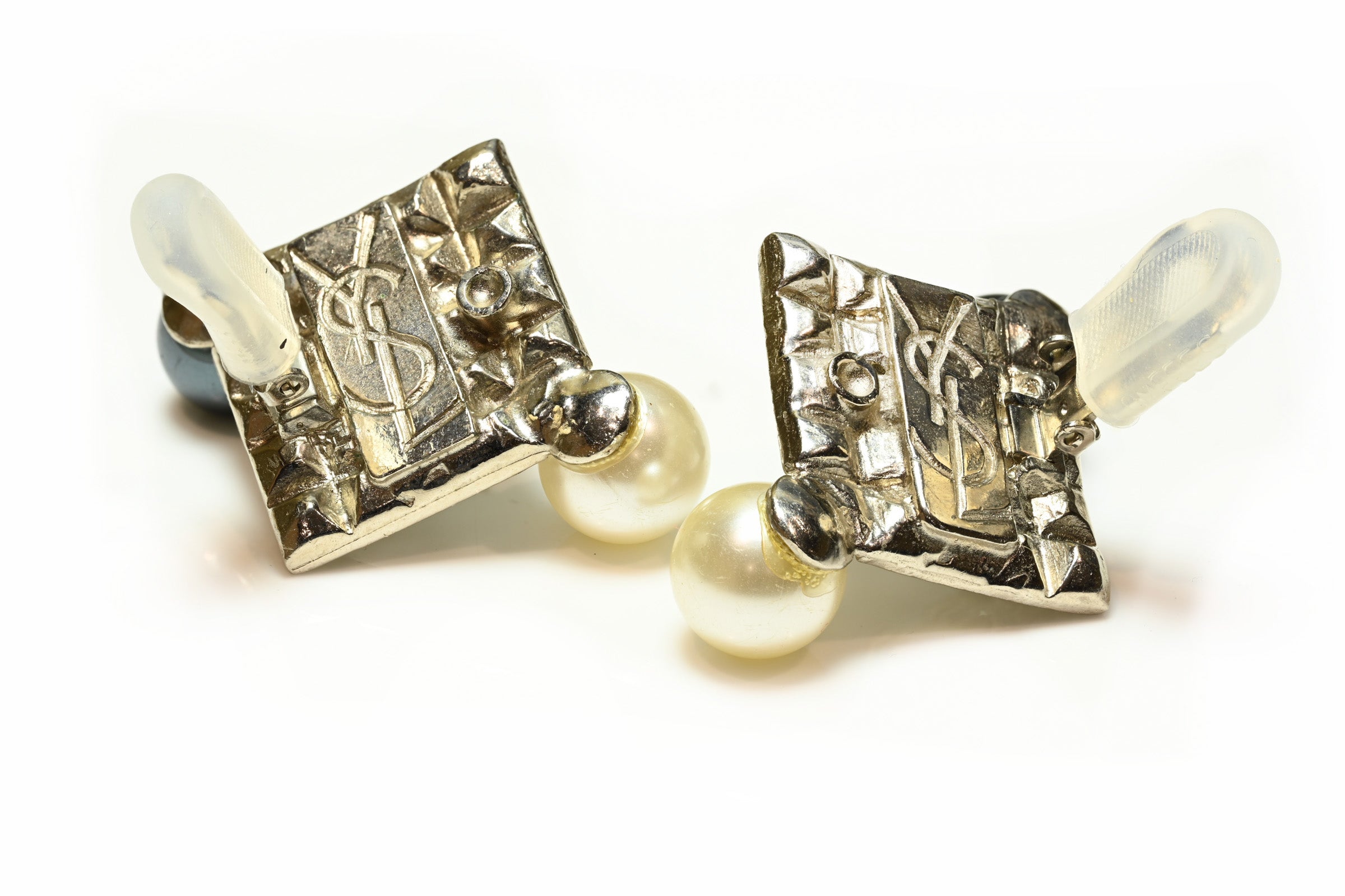 Vintage Yves Saint Laurent YSL Yin Yang Pearl Crystal Earrings