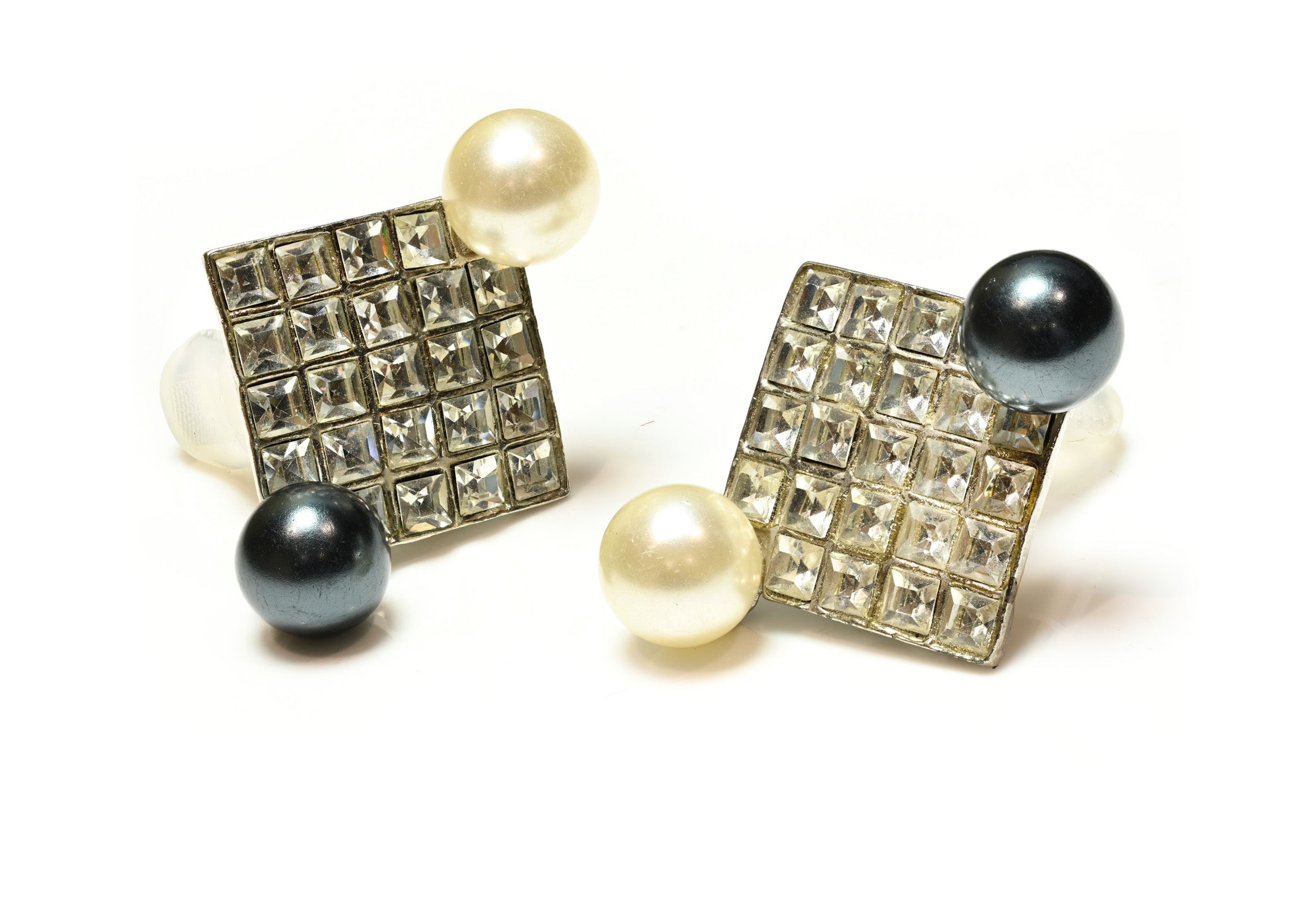 Vintage Yves Saint Laurent YSL Yin and Yang Pearl Crystal Earrings