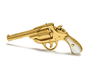 Vintage 14K Gold Mother-of-Pearl Revolver Charm Pendant