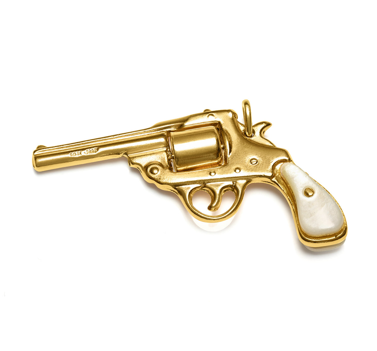 Vintage Gold Mother-of-Pearl Revolver Pistol Charm Pendant 