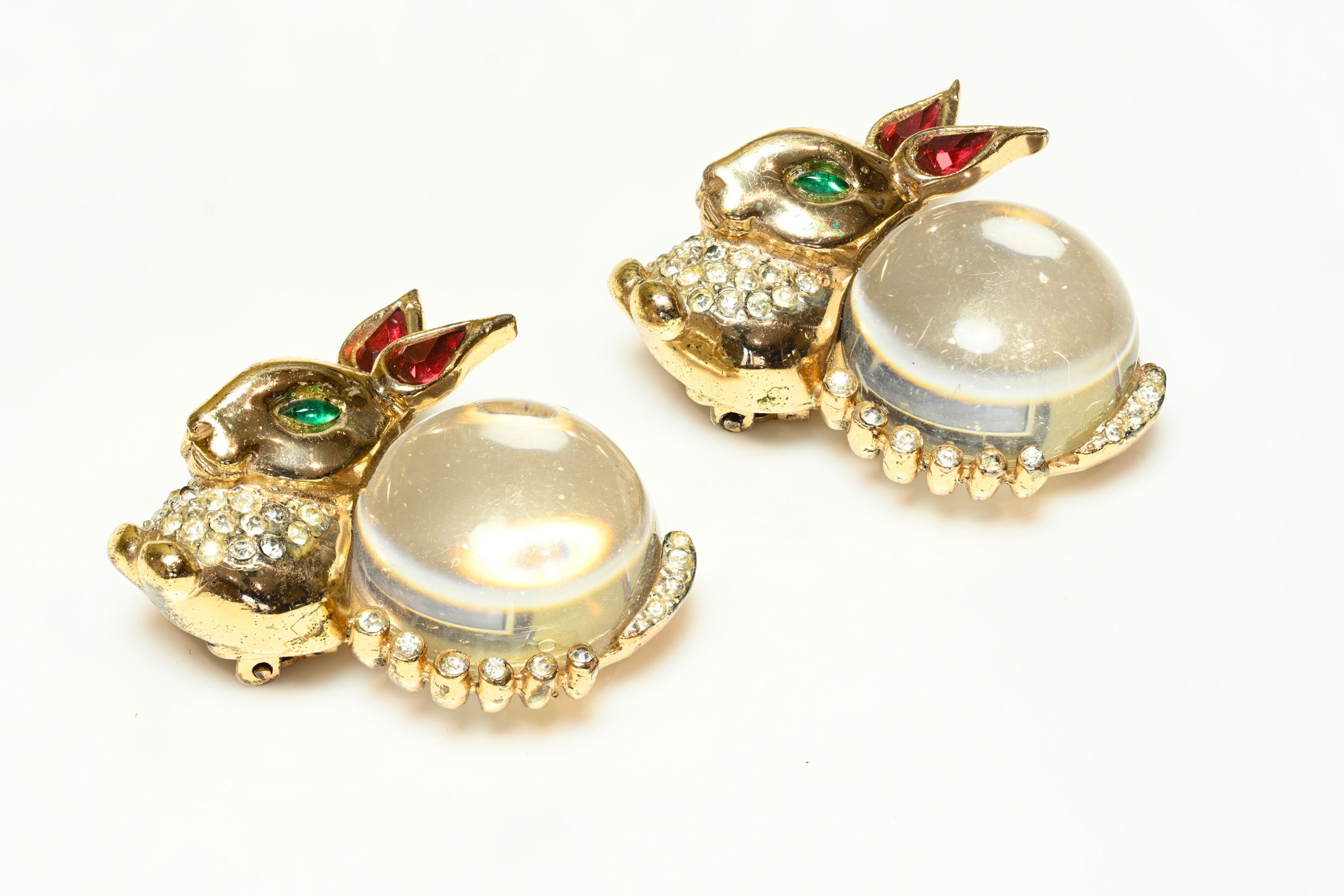 Vintage 1940's Coro Craft Sterling Jelly Belly Bunny Rabbit Brooches 1