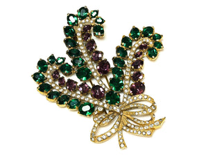 Vintage 1940's Eisenberg Original Green Purple Crystal Flower Brooch