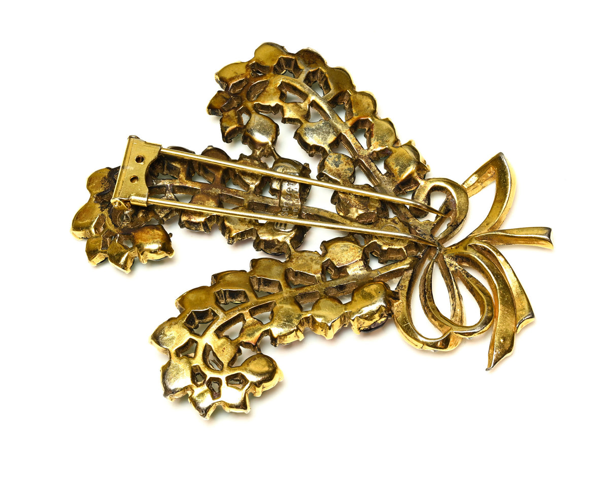 Vintage 1940's Eisenberg Original Green Purple Crystal Flower Brooch 2