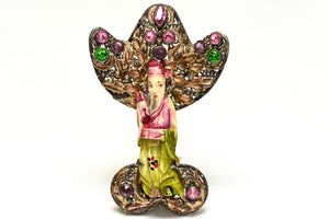 Vintage 1940's Hobe Sterling Bandora Monk Asian Style Filigree Brooch