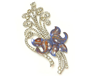Vintage 1940's Staret Blue Enamel Crystal Flower Brooch