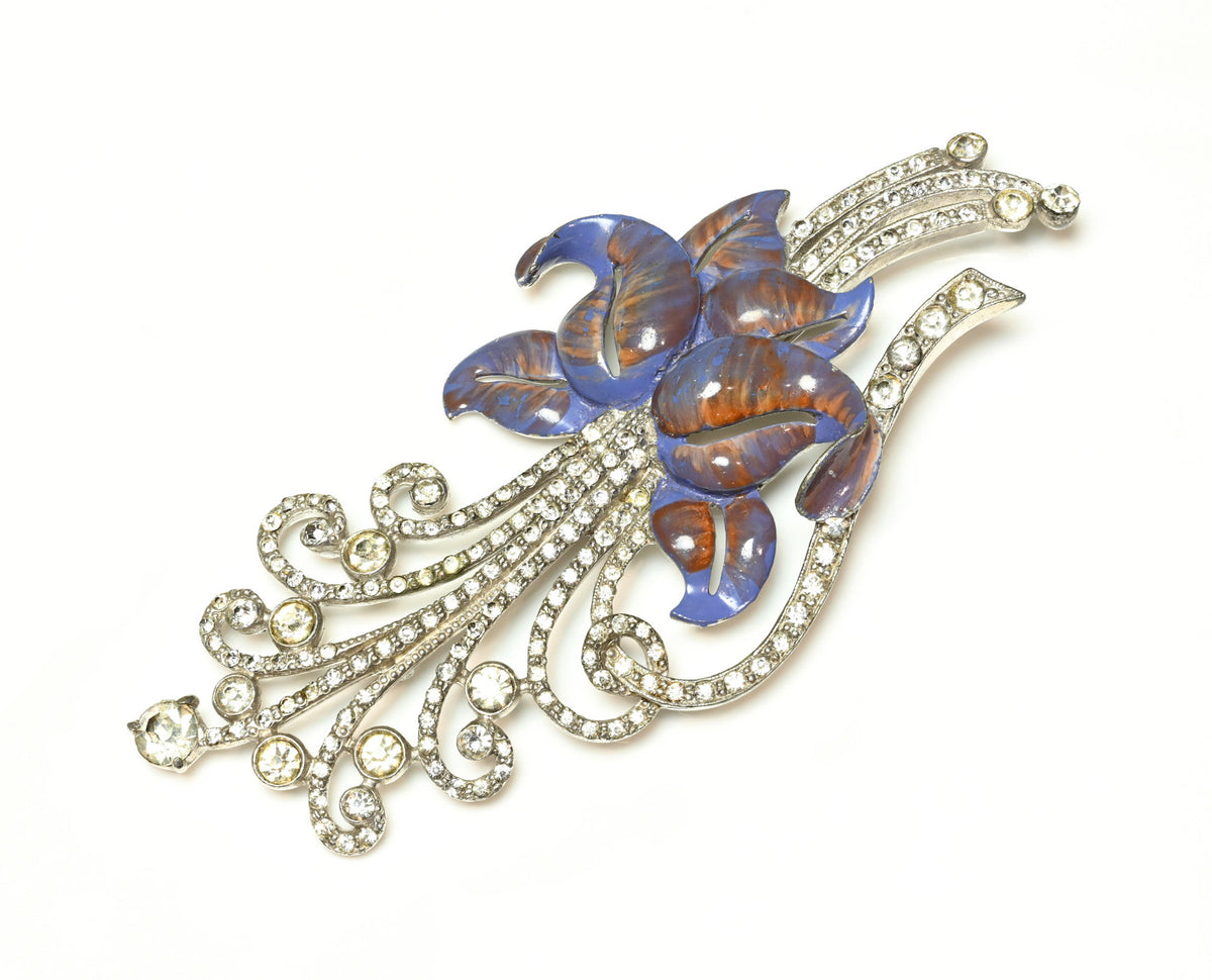 Vintage 1940's Staret Blue Enamel Crystal Flower Brooch 1