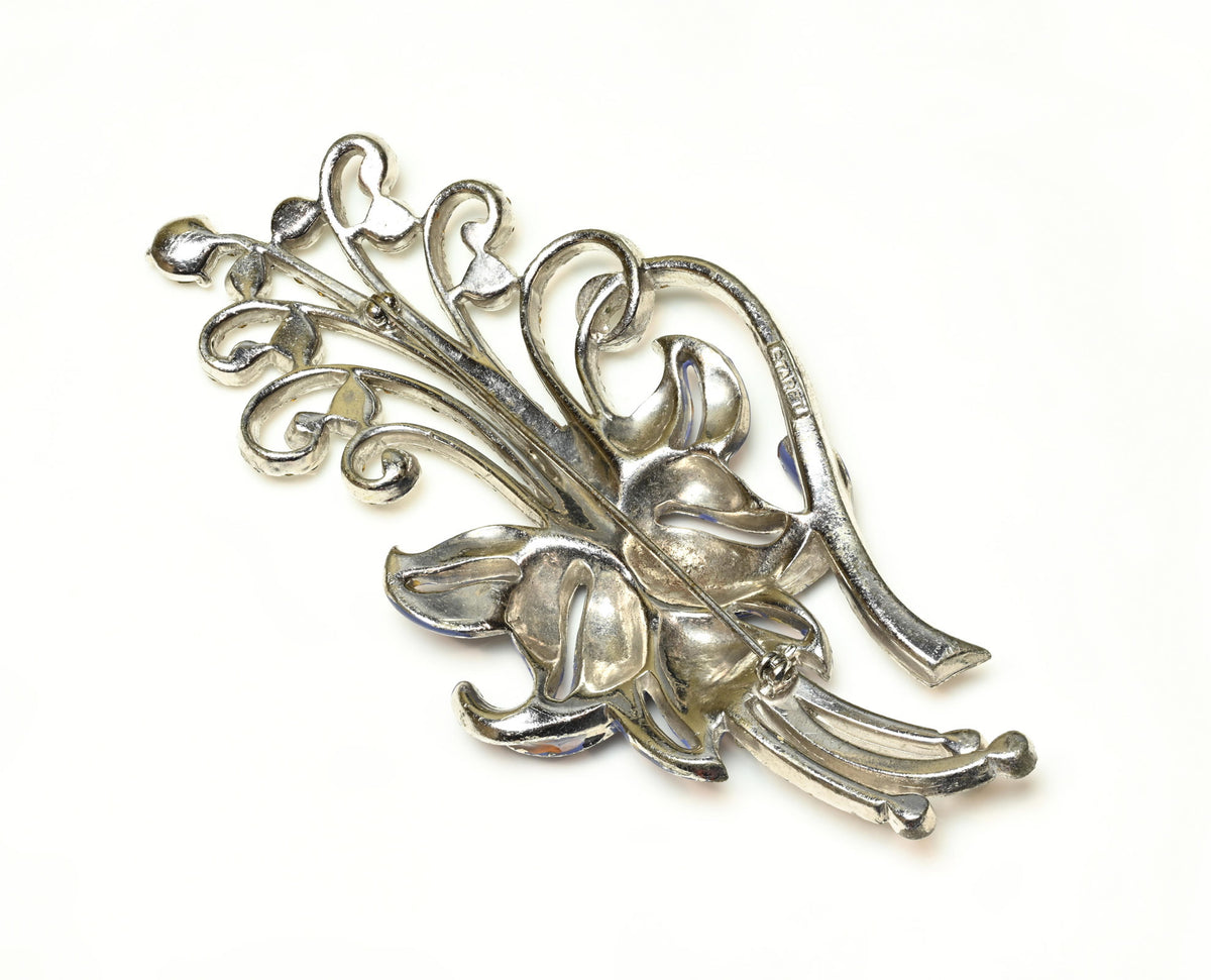 Vintage 1940's Staret Blue Enamel Crystal Flower Brooch 2