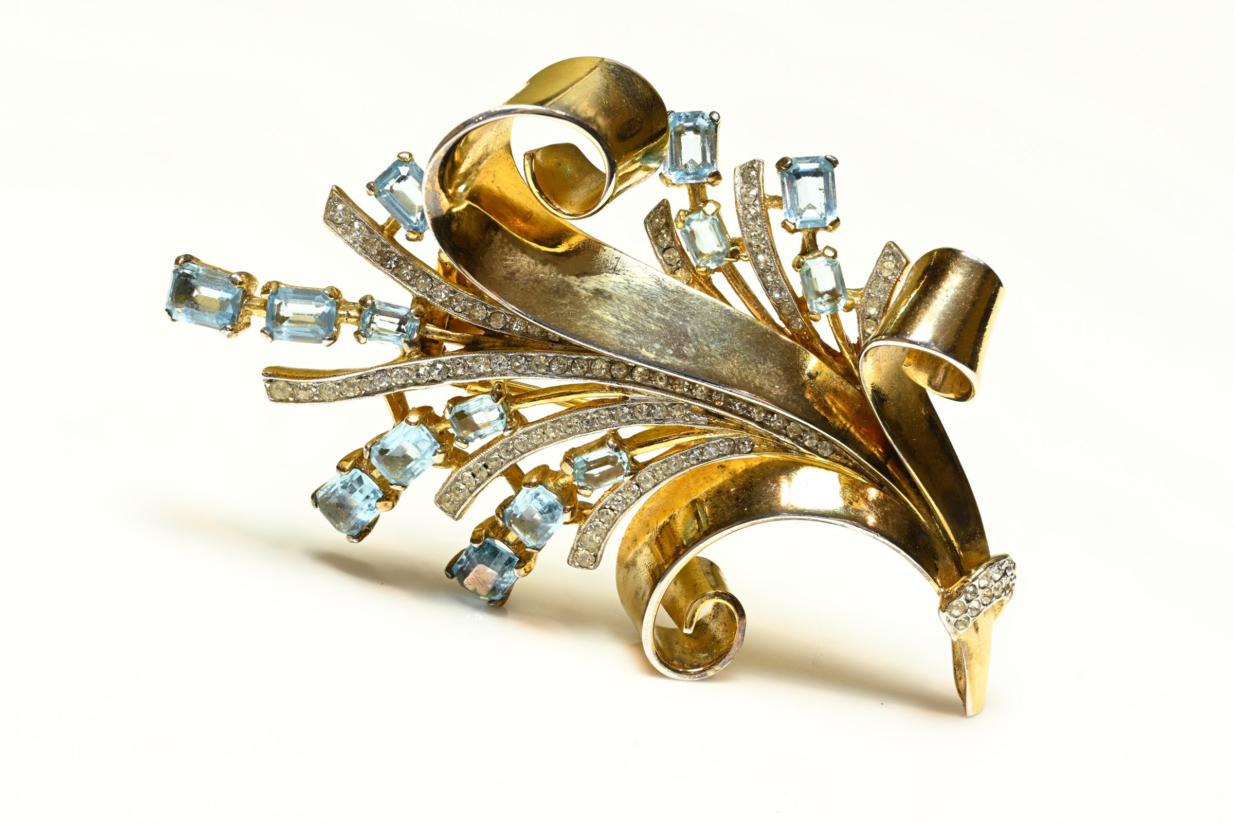Vintage 1940's Trifari Alfred Philippe Sterling Blue Crystal Spray Brooch
