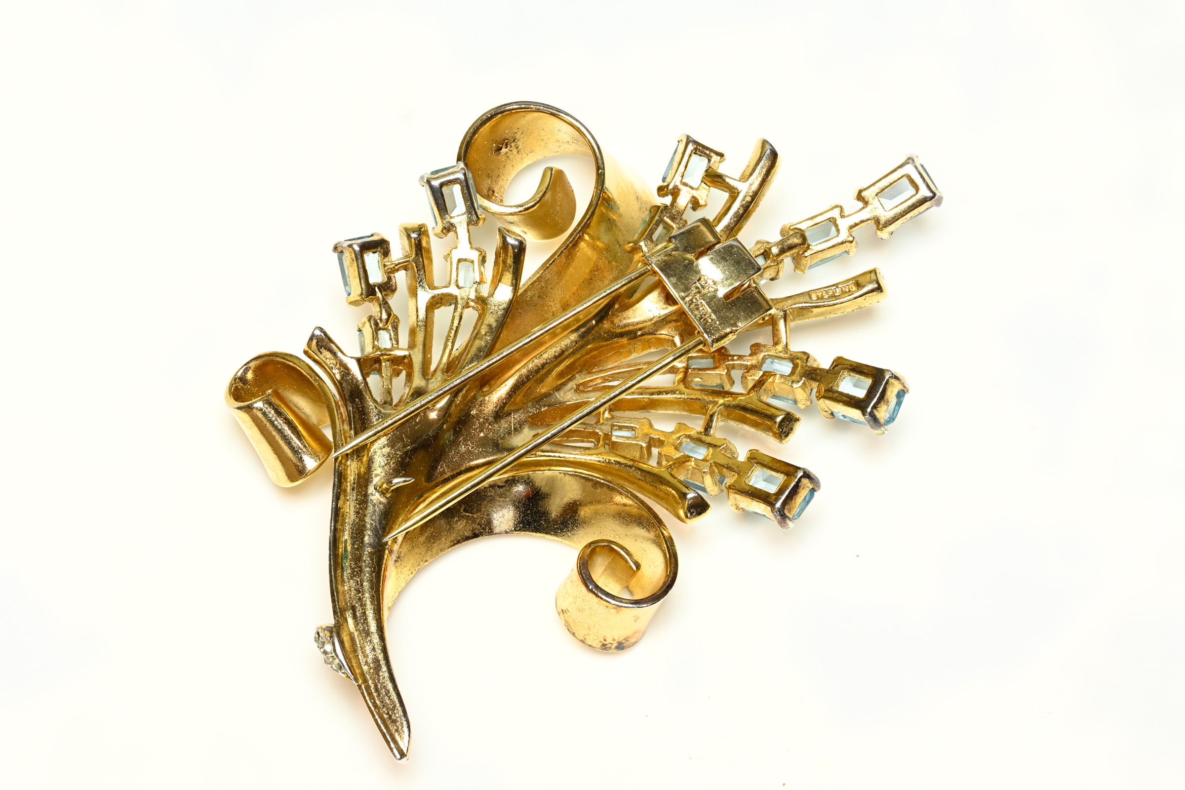 Vintage 1940's Trifari Alfred Philippe Sterling Blue Crystal Spray Brooch 4