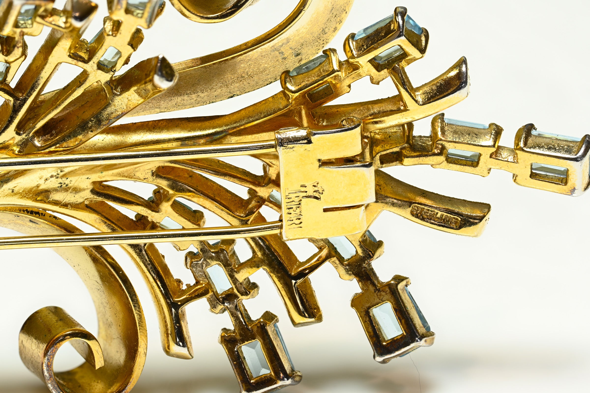 Vintage 1940's Trifari Alfred Philippe Sterling Blue Crystal Spray Brooch 5