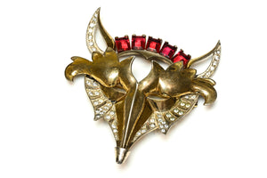 Vintage 1944 Marcel Boucher Sterling Red Crystal Fox Brooch