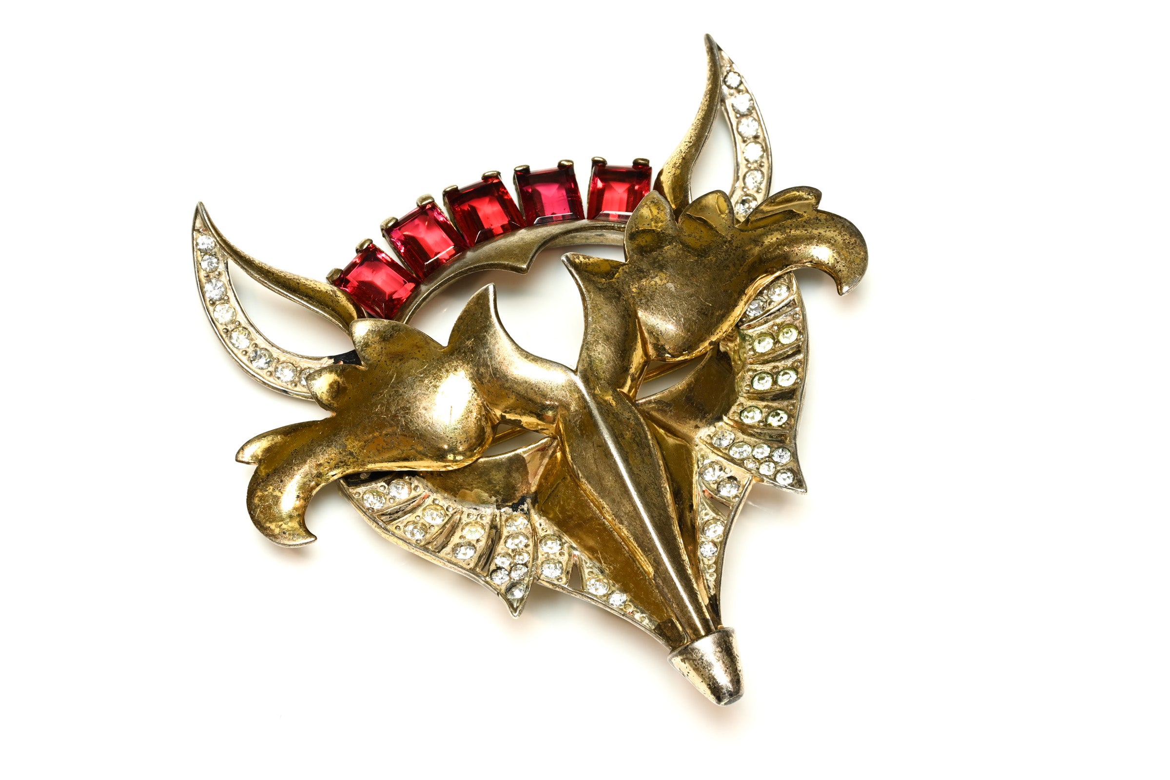 Vintage 1944 Marcel Boucher Sterling Red Crystal Fox Brooch 1