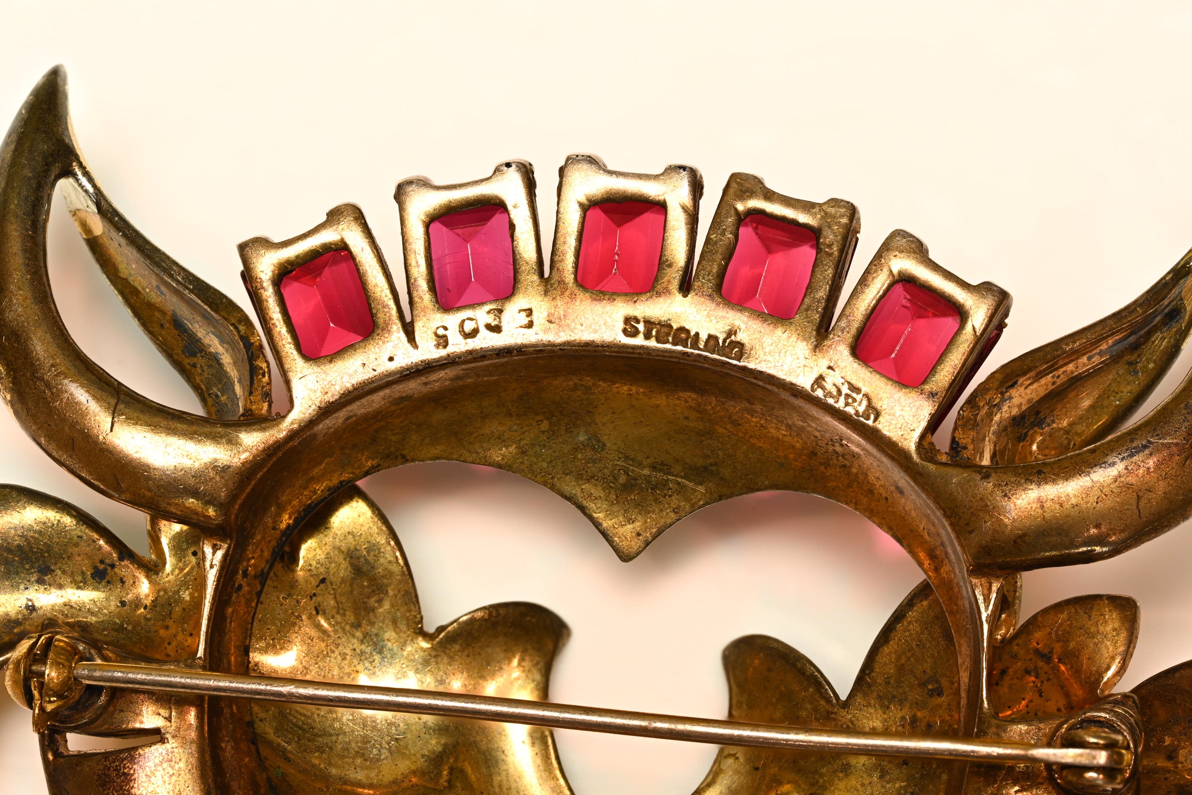 Vintage 1944 Marcel Boucher Sterling Red Crystal Fox Brooch 3