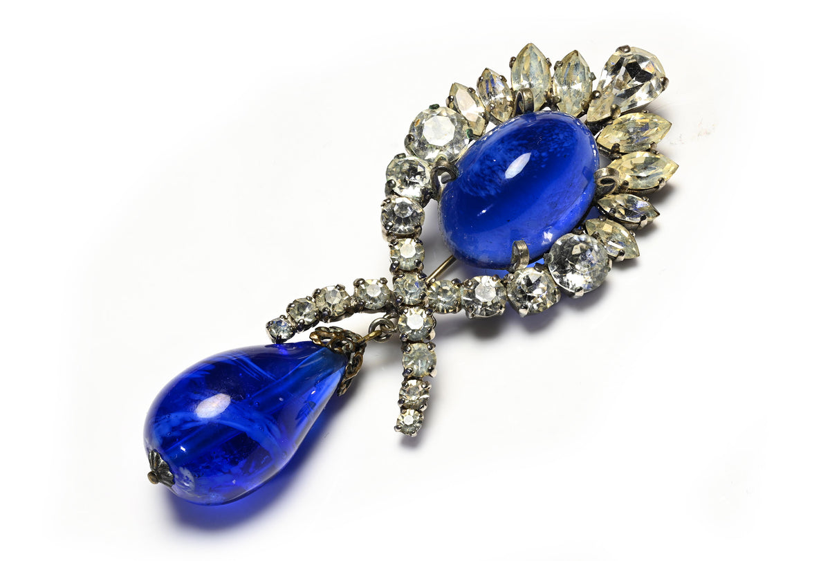 Vintage 1950's Christian Dior Haute Couture Blue Gripoix Glass Brooch