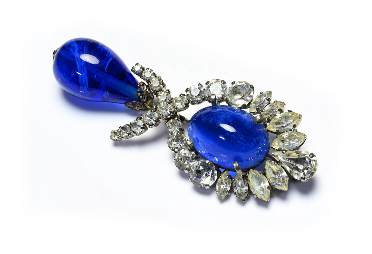 Vintage 1950's Christian Dior Haute Couture Blue Gripoix Glass Brooch 1
